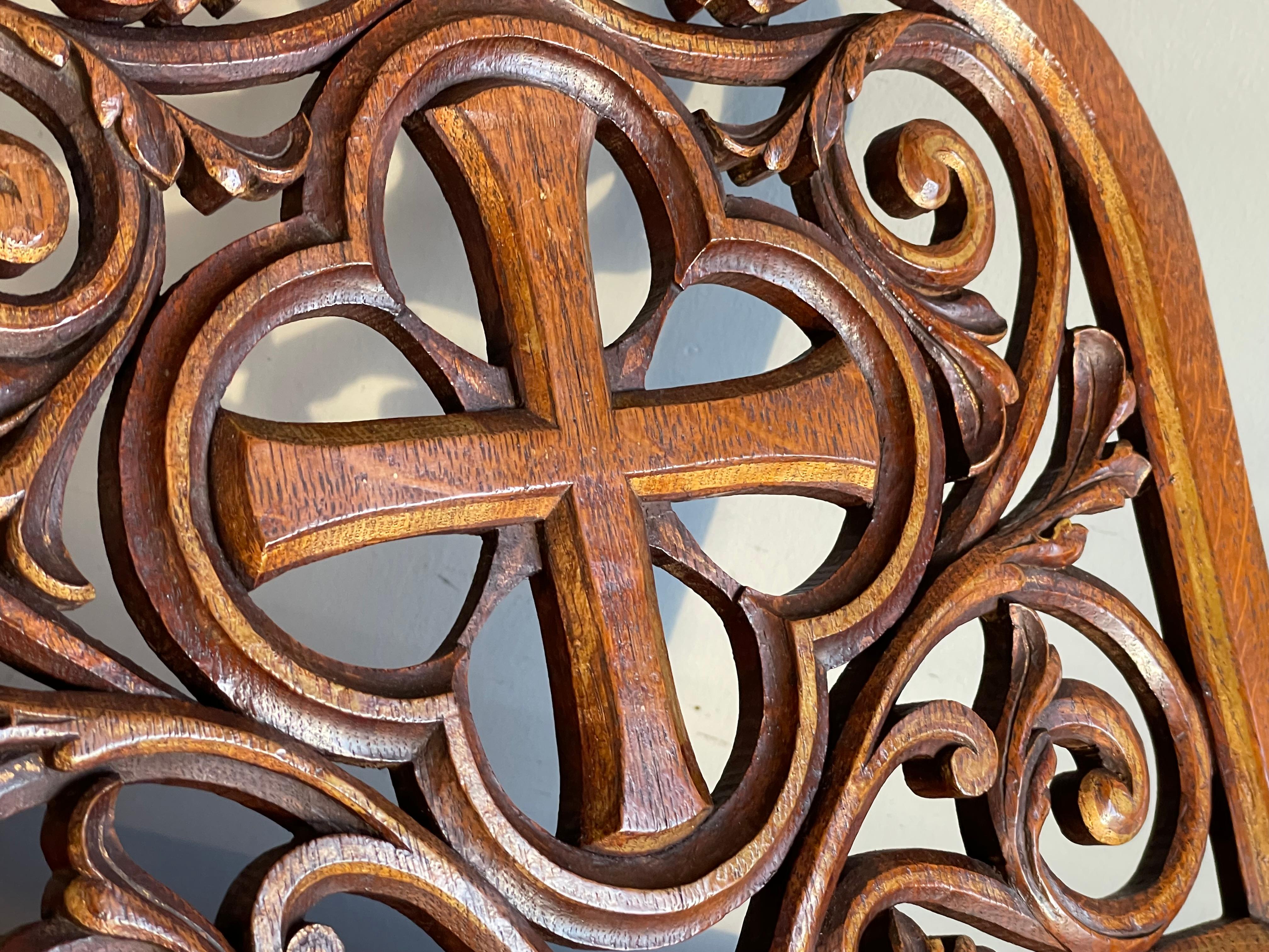 Antique Hand Carved & Gilt Oak Gothic Revival Bible Stand with Quatrefoil Symbol 10