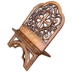 Antique Hand Carved & Gilt Oak Gothic Revival Bible Stand with Quatrefoil Symbol