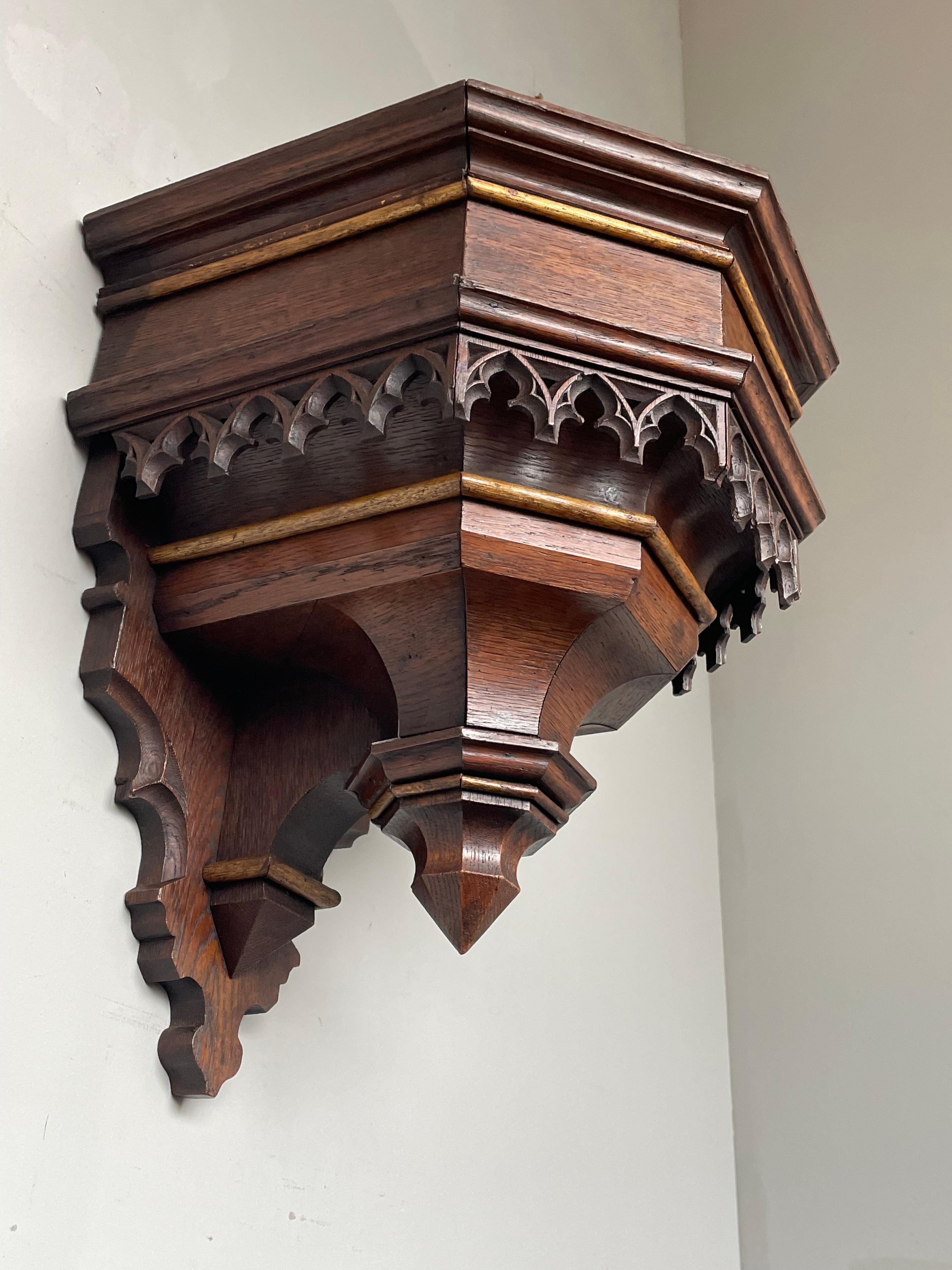 Antiguo Soporte de Pared, Estante / Ménsula de Roble Tallado a Mano y Dorado del Renacimiento Gótico 1800s 5
