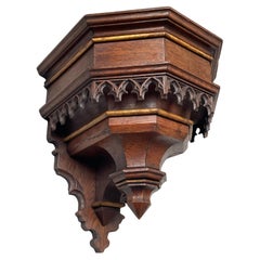 Antiguo Soporte de Pared, Estante / Ménsula de Roble Tallado a Mano y Dorado del Renacimiento Gótico 1800s