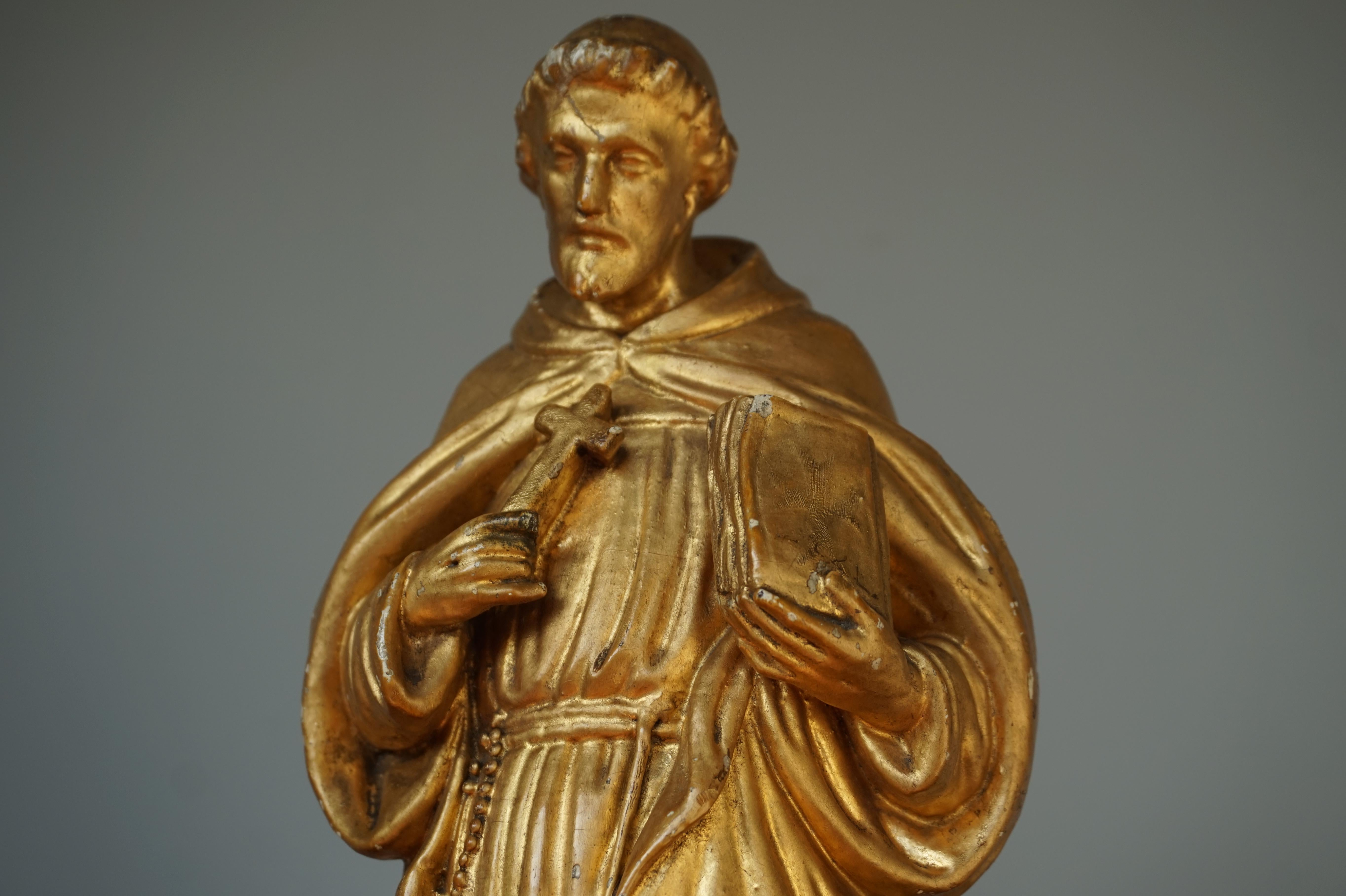 Statue d'église ancienne en bois doré sculpté à la main de Saint François et Clare d'Assisi en vente 1