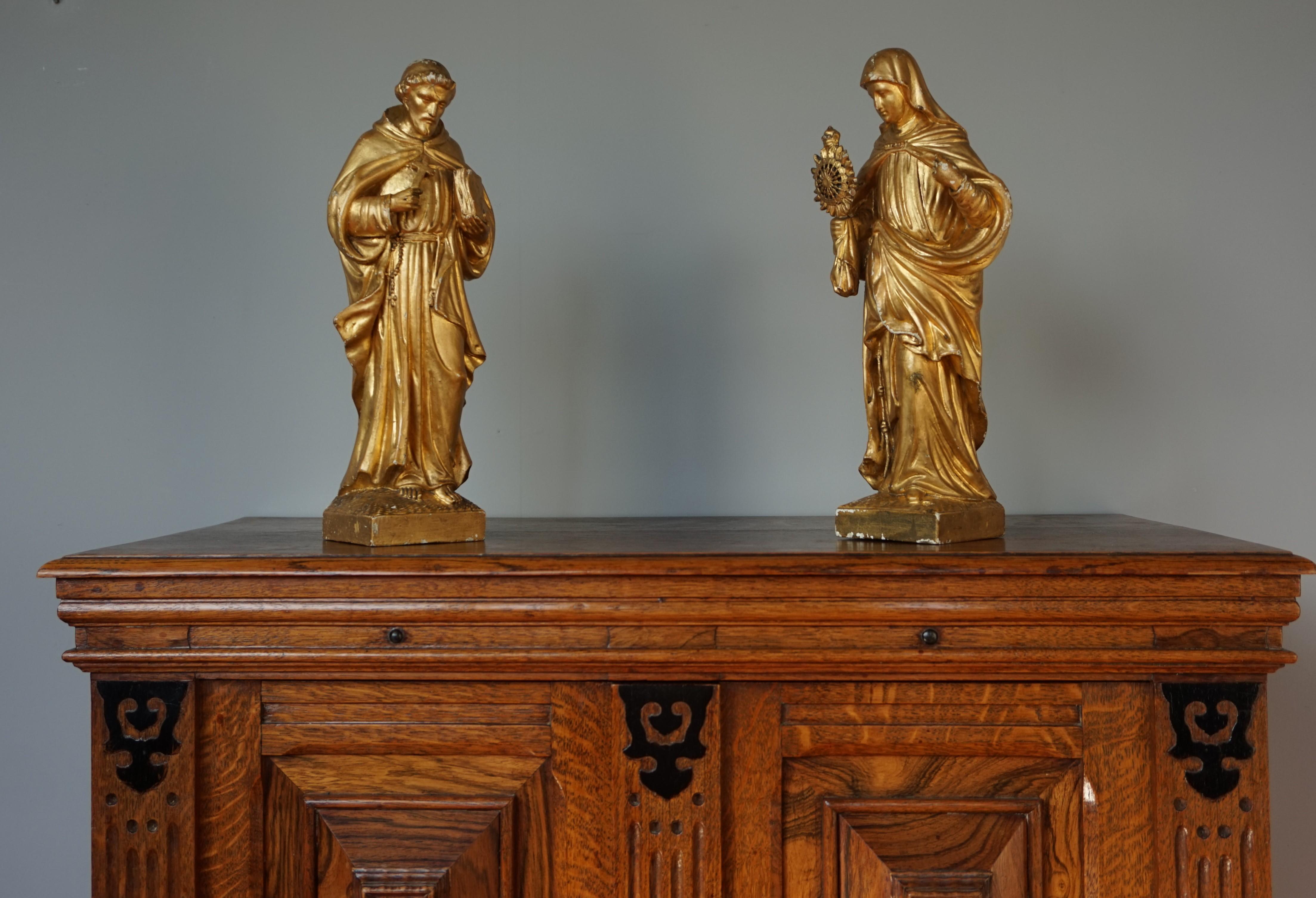 Statue d'église ancienne en bois doré sculpté à la main de Saint François et Clare d'Assisi en vente 9