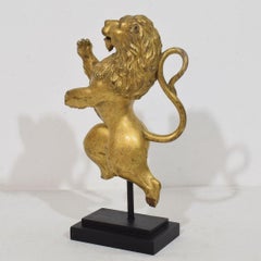 Antique Hand Carved Giltwood Lion Sculpture, Italy, Circa 1750