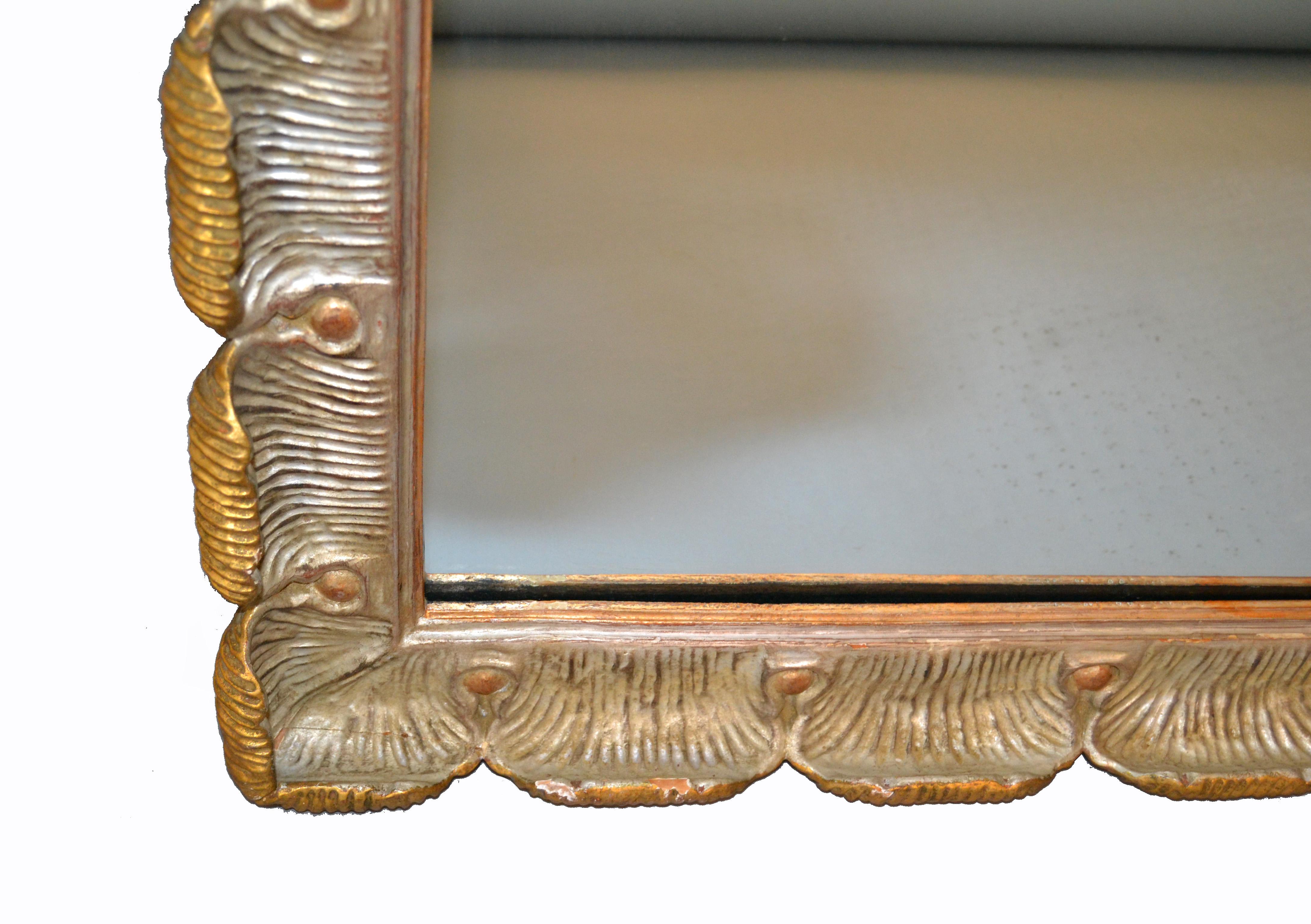 Antique Hand Carved Giltwood Scalloped Wall Mirror Florence, Italy (Hollywood Regency)
