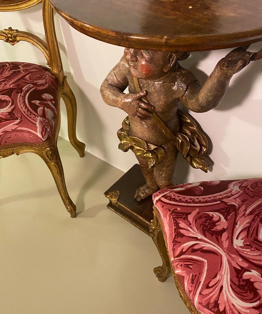 Ancienne table console Putto/Chérubin, sculptée à la main et dorée, fin du 18e siècle en vente 2