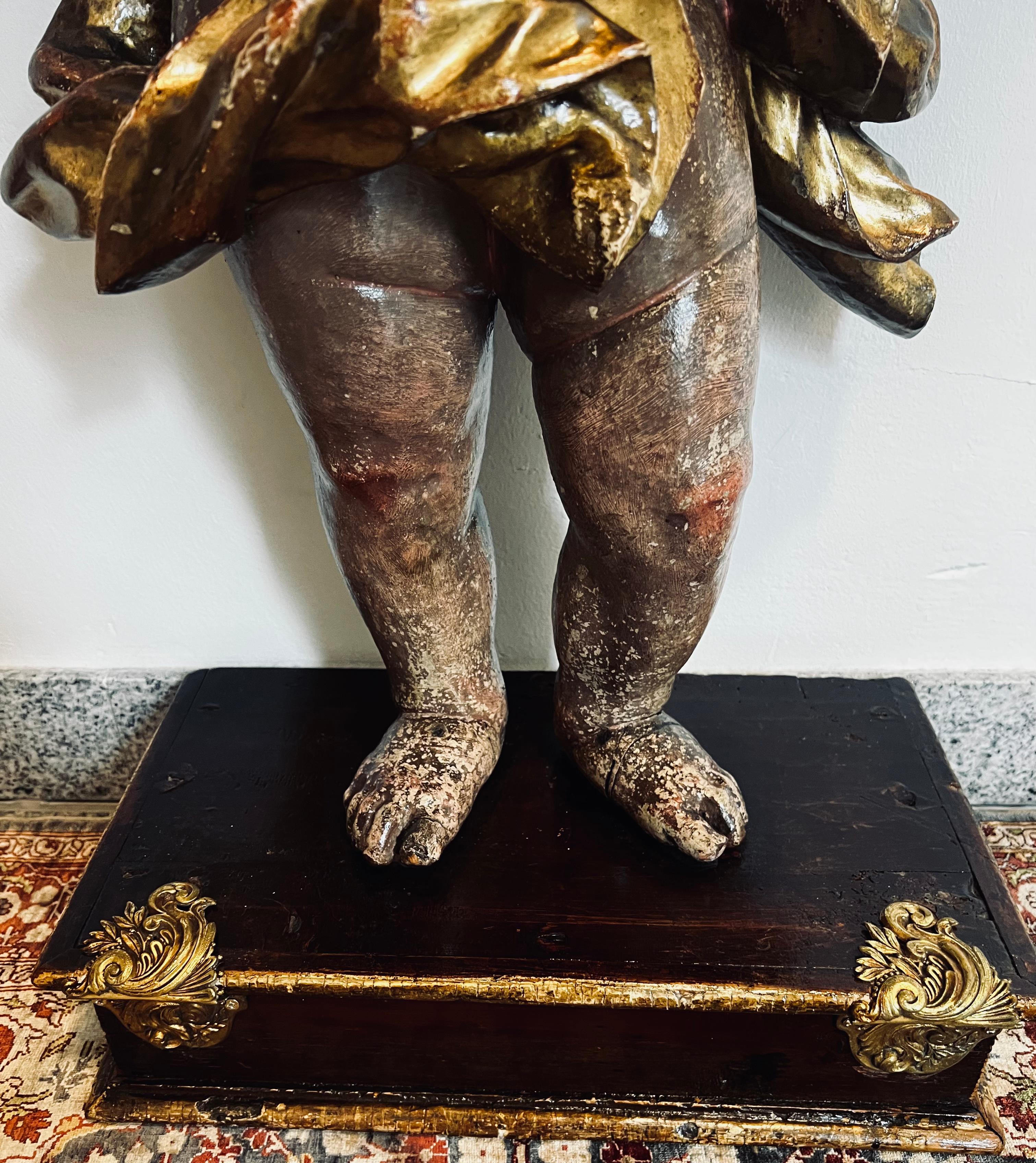 Antique Hand Carved Gold Gilded Putto/ Cherub Console Table Late 18th Century In Good Condition For Sale In Doha, QA