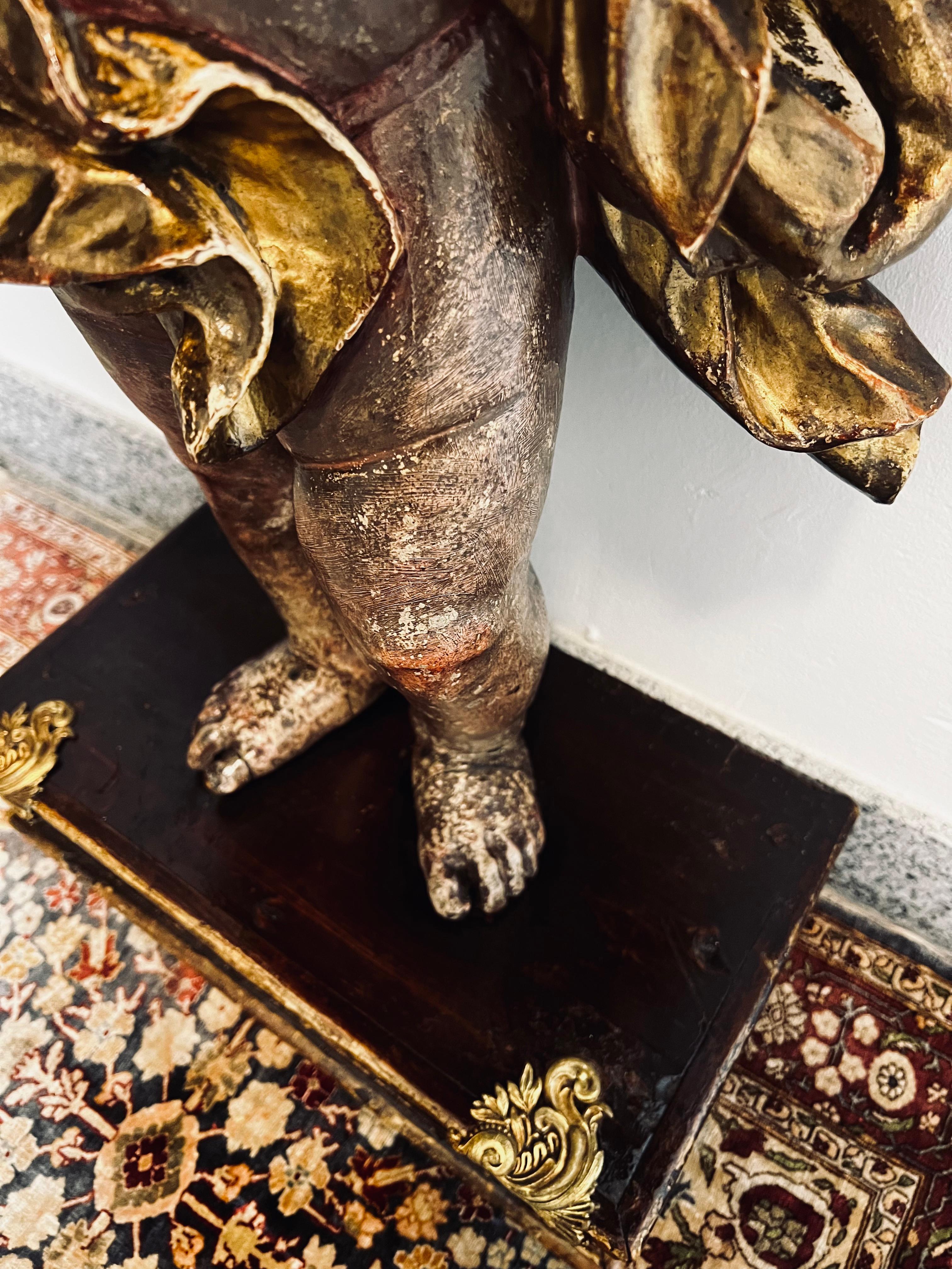 Bronze Antique Hand Carved Gold Gilded Putto/ Cherub Console Table Late 18th Century For Sale