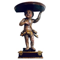 Ancienne table console Putto/Chérubin, sculptée à la main et dorée, fin du 18e siècle