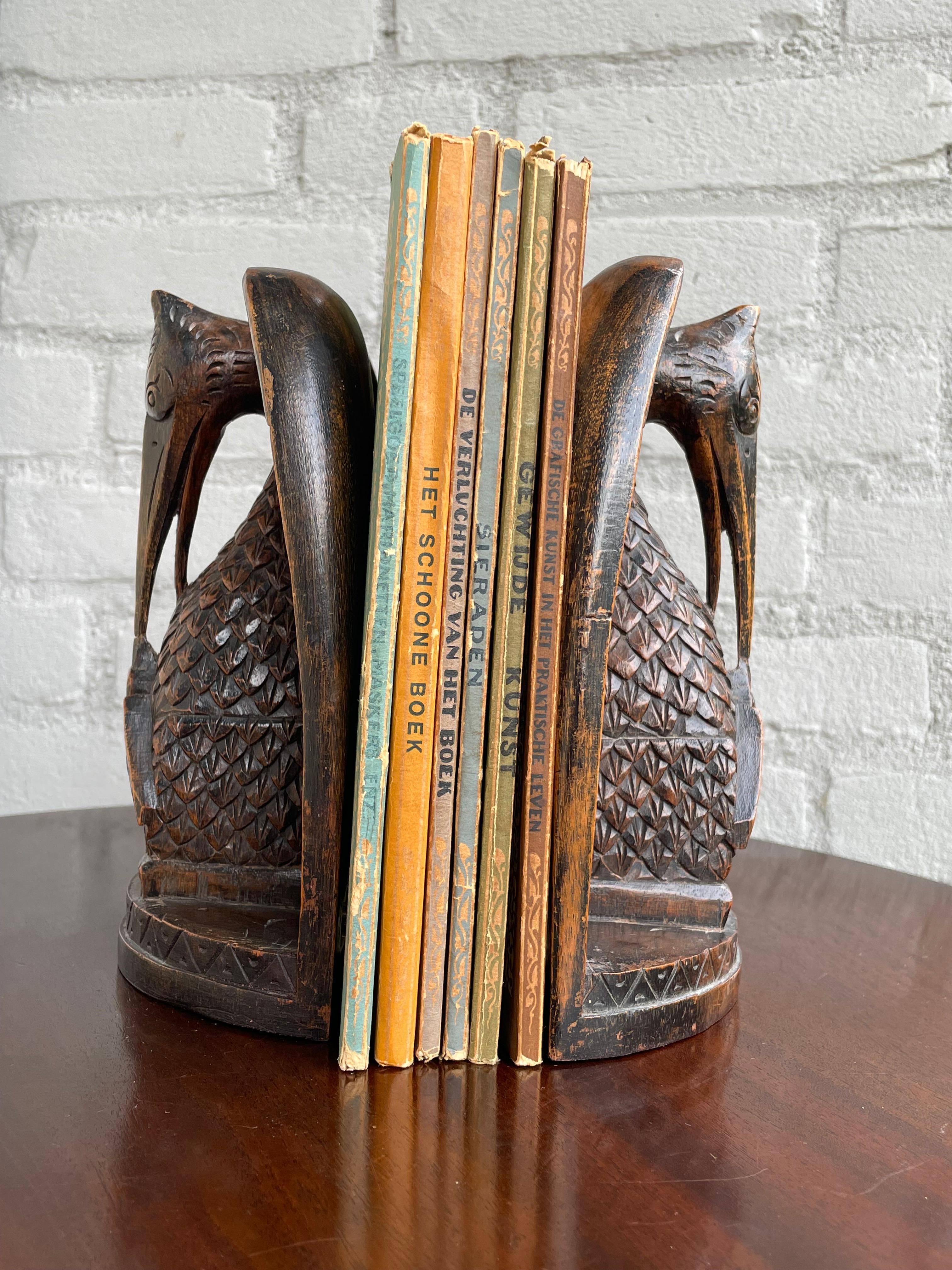 Antique Hand Carved Gothic Art Feeding Pelicans as Symbol of Christ Bookends 8
