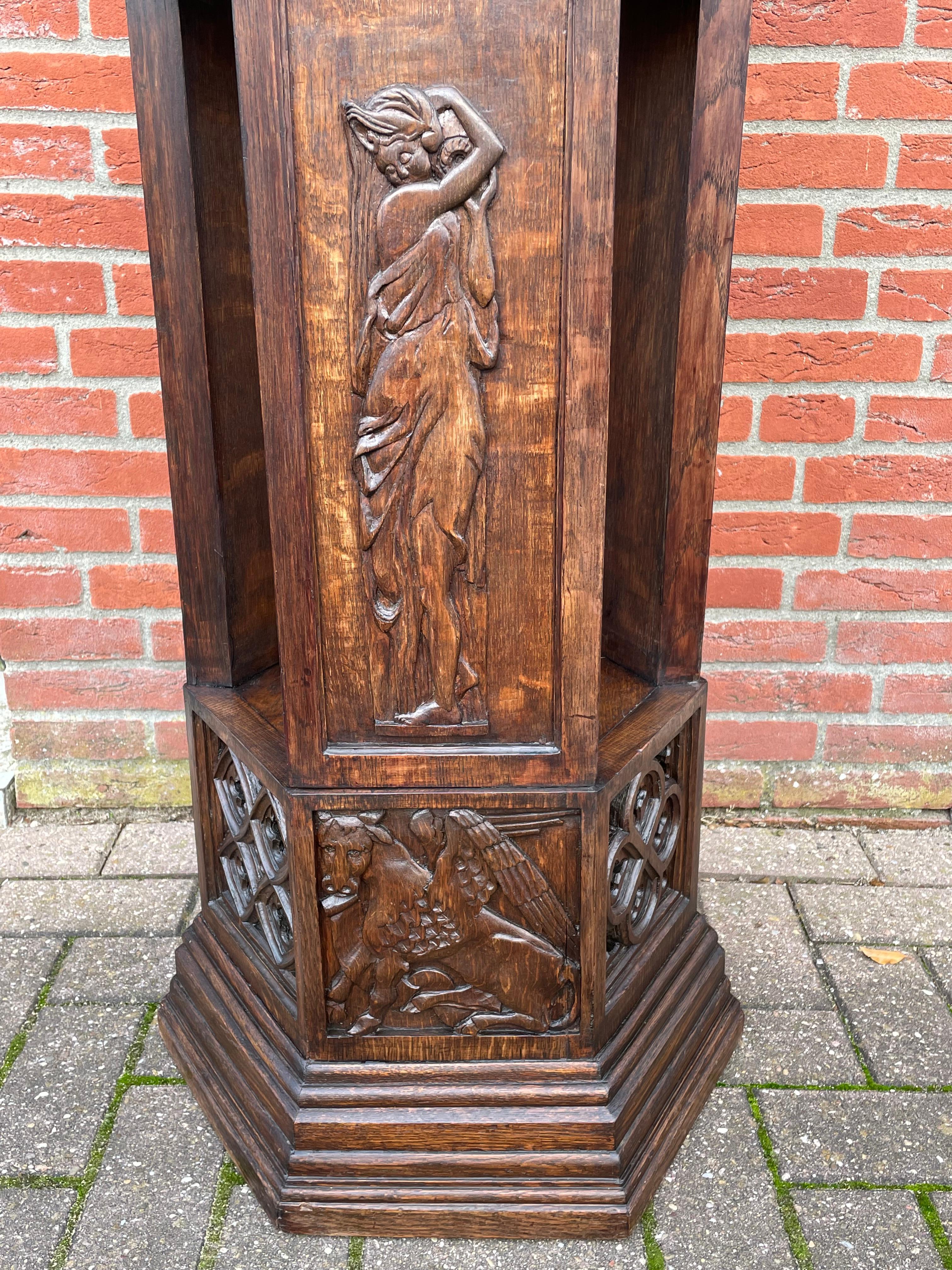 Antique Hand Carved Gothic Column Stand with Saint Luke, Mark & John Sculptures For Sale 2