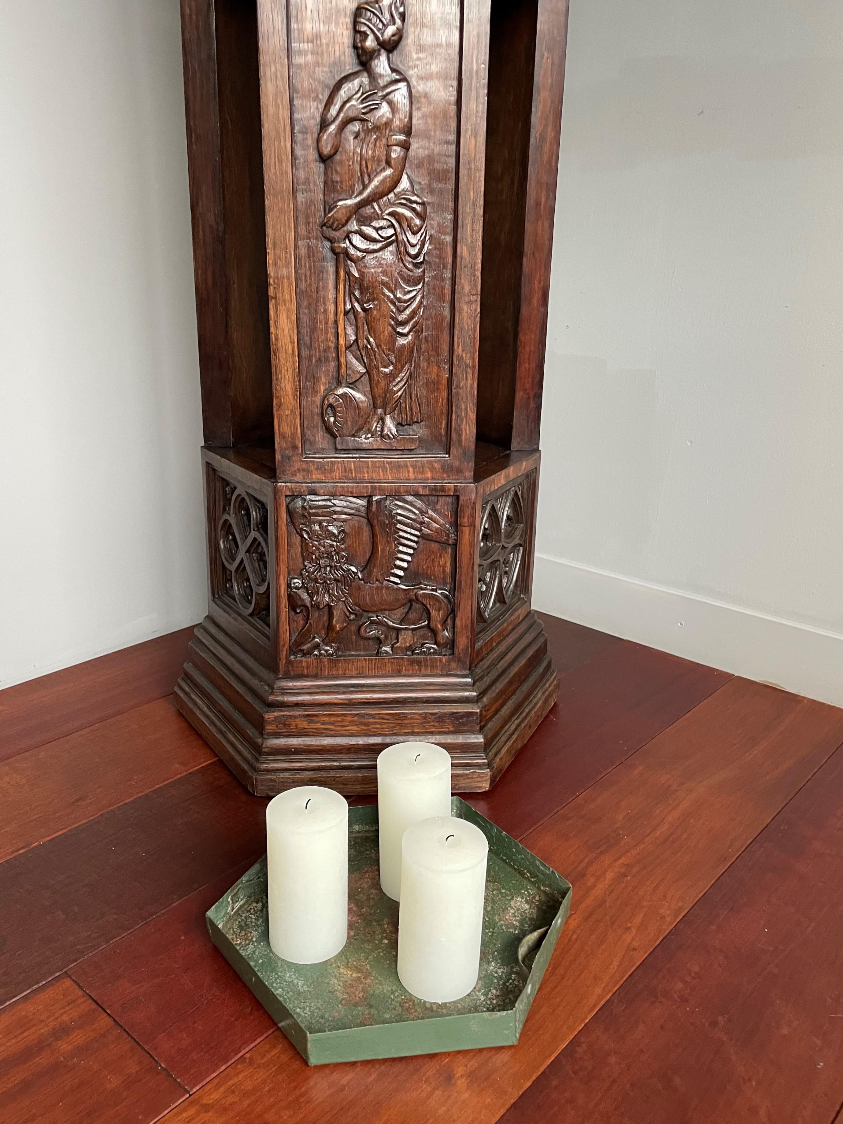 Antique Hand Carved Gothic Column Stand with Saint Luke, Mark & John Sculptures For Sale 6