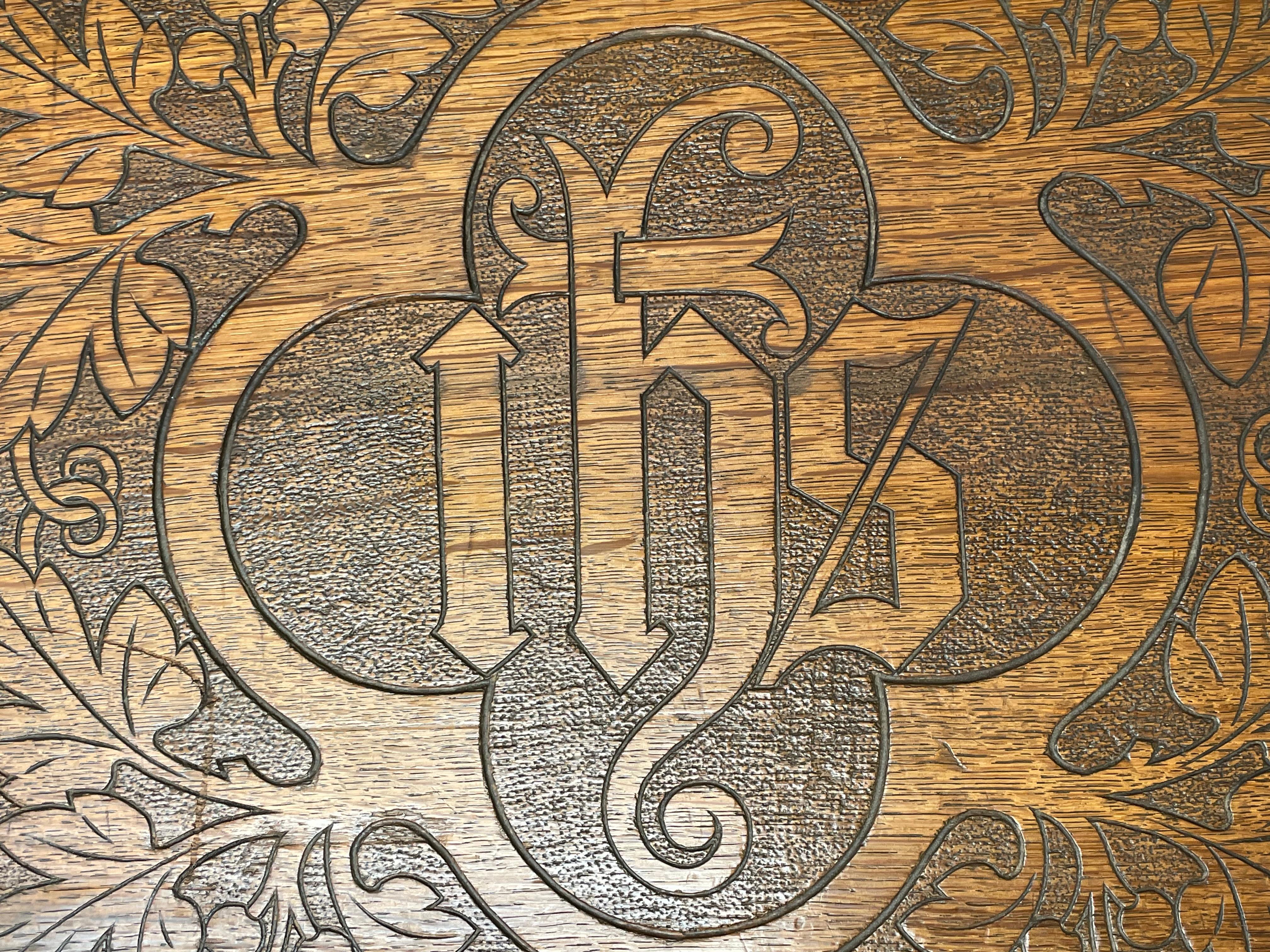 Antique Hand Carved Gothic Revival Bible Stand / Church Book Stand w. IHS Symbol 3