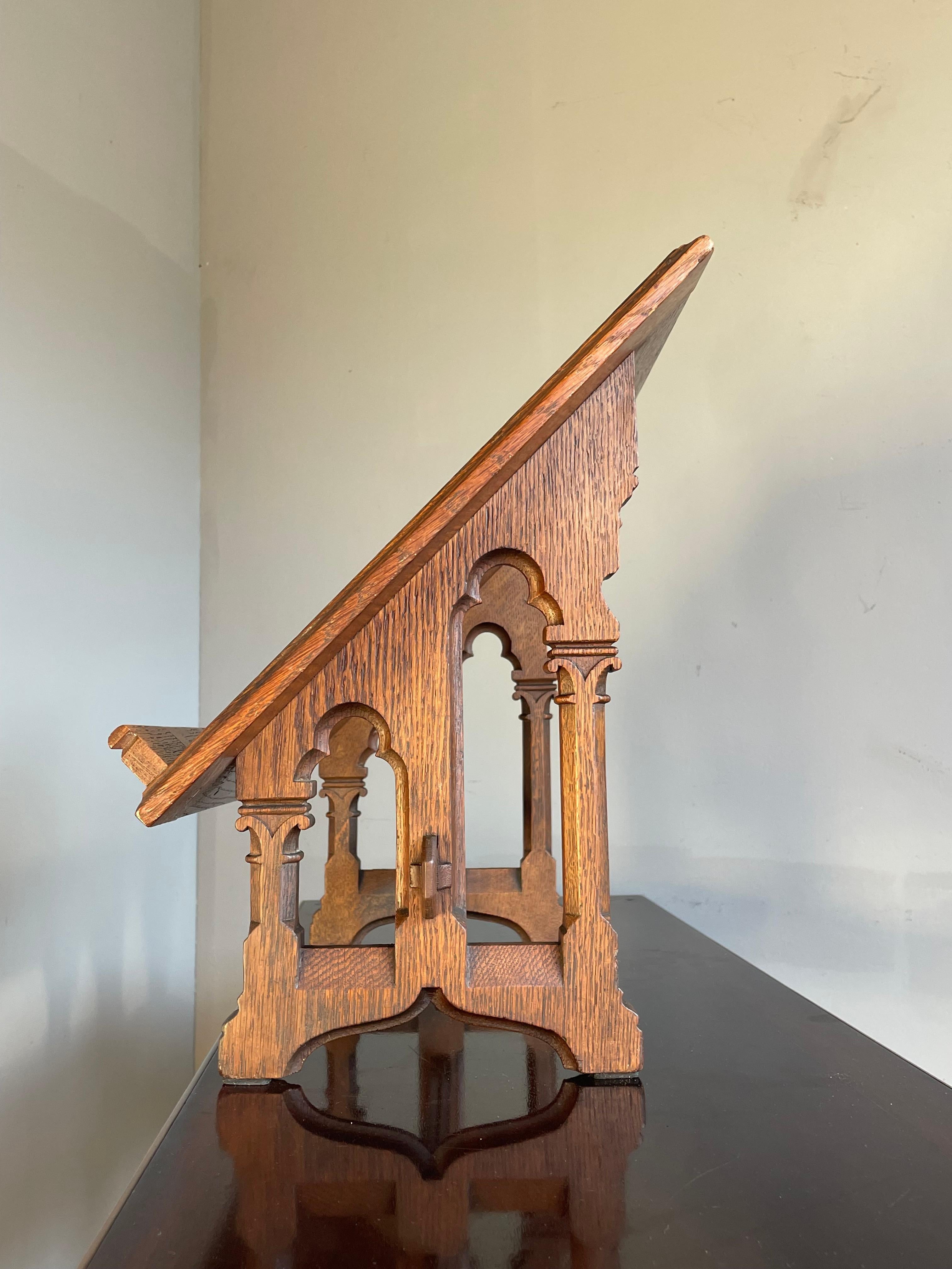 Antique Hand Carved Gothic Revival Bible Stand / Church Book Stand w. IHS Symbol 12
