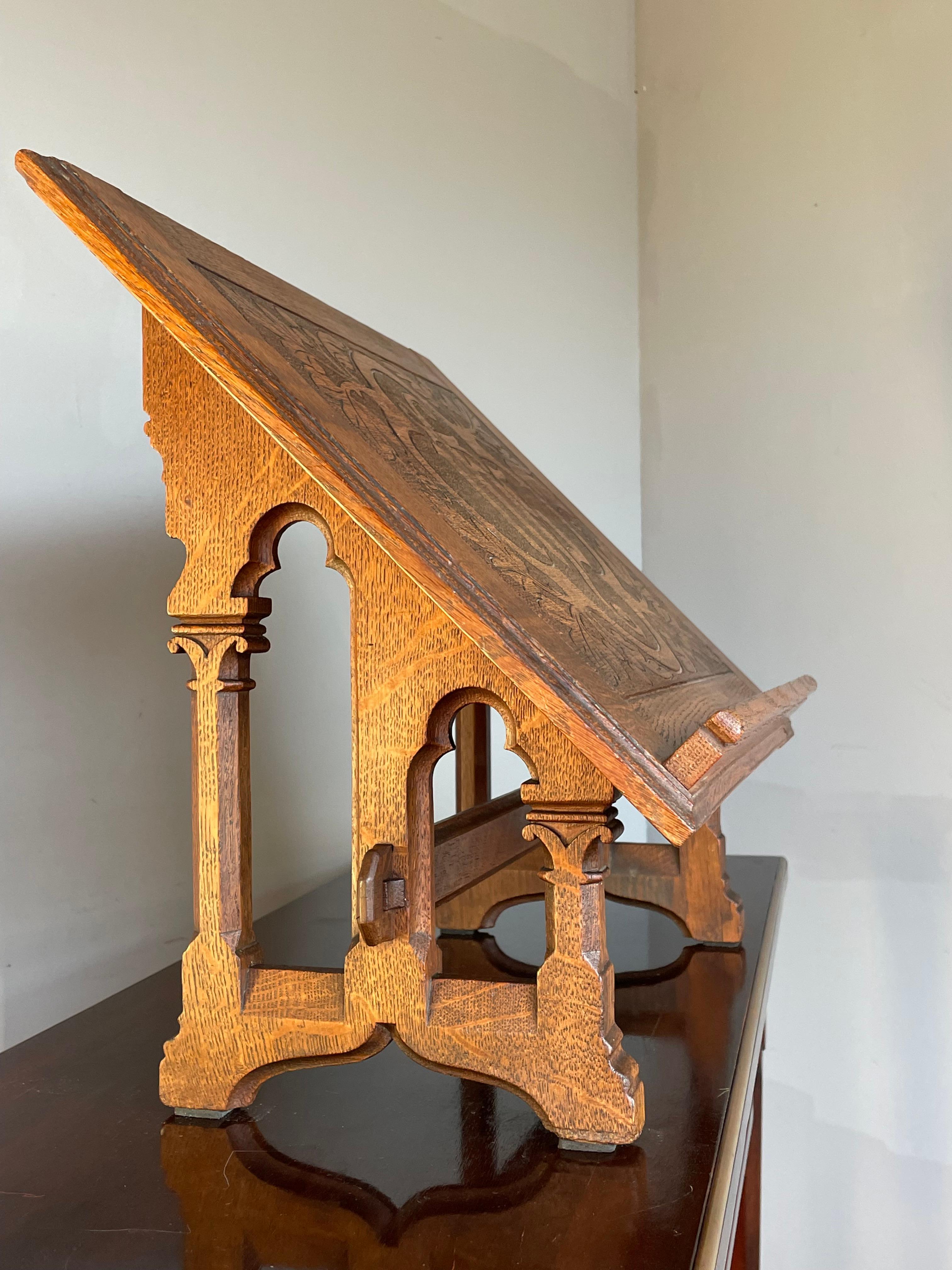 Hand-Crafted Antique Hand Carved Gothic Revival Bible Stand / Church Book Stand w. IHS Symbol