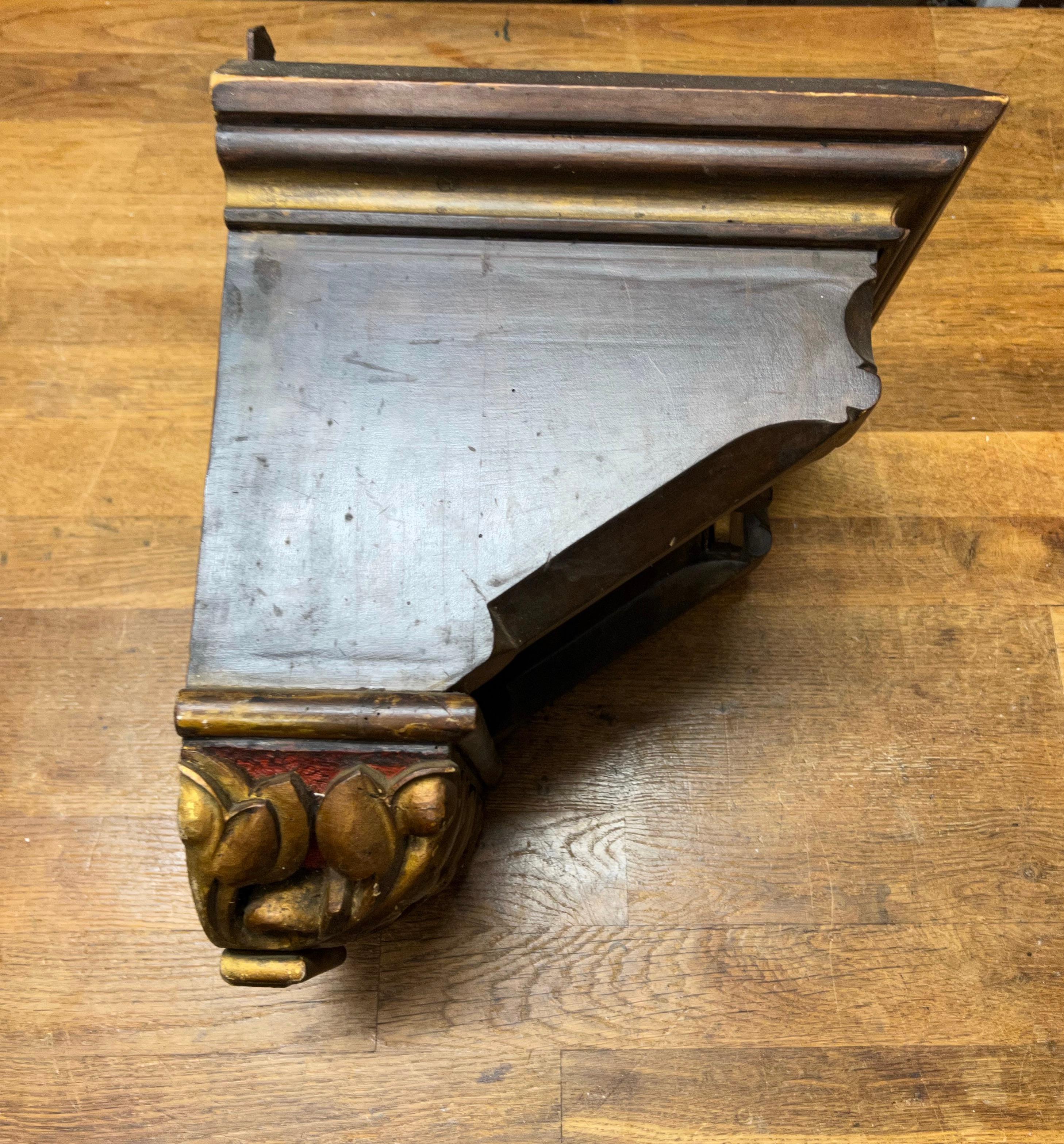 19th Century Antique Hand Carved Gothic Revival Church Wall Bracket / Saint Statue Console For Sale