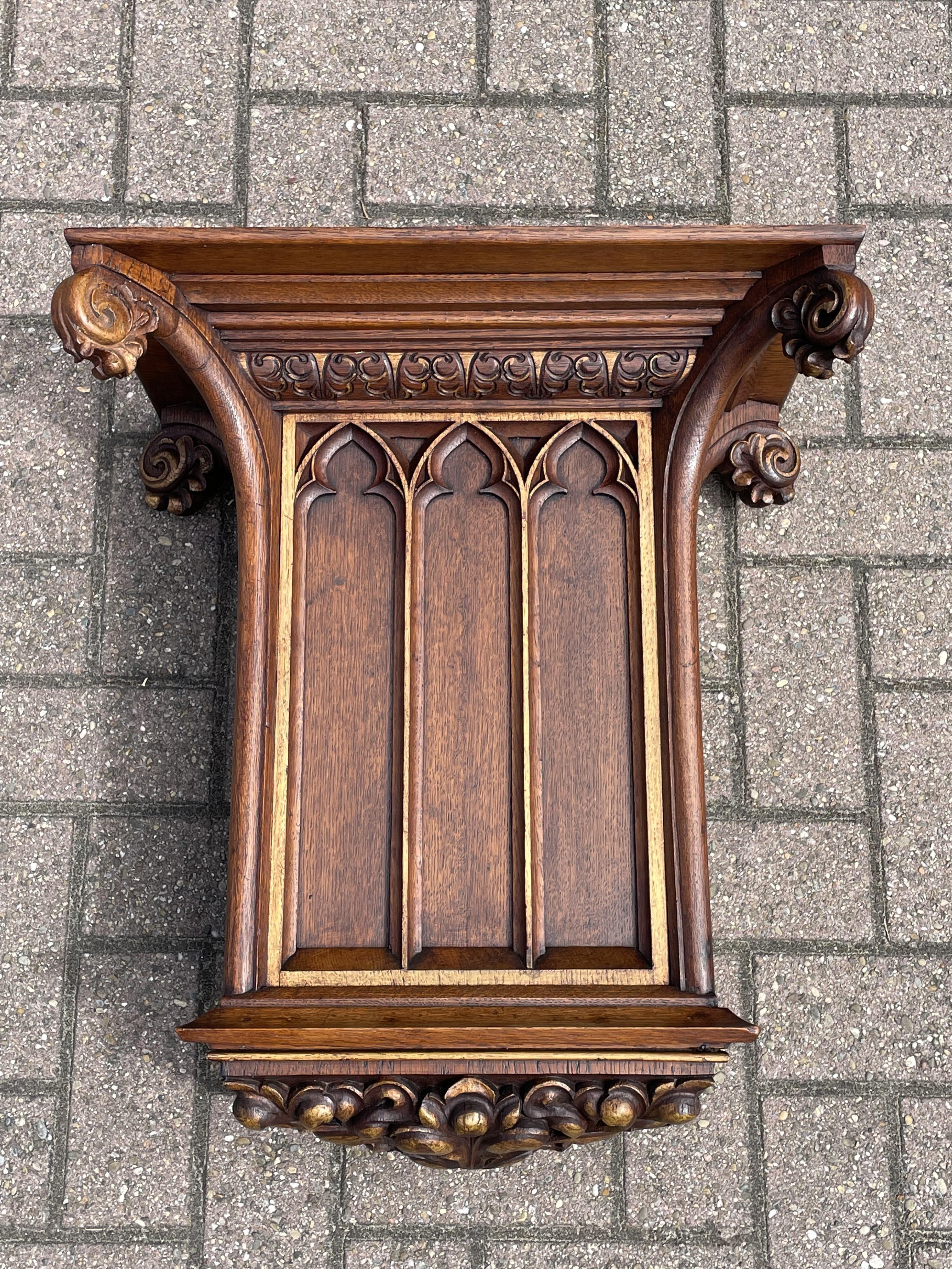 Oak Antique Hand Carved Gothic Revival Church Wall Bracket / Saint Statue Console