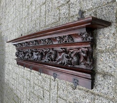 Early Antique Gothic Revival Coat Rack with Hand Forged Wrought Iron Hooks 18thC