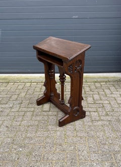 Antique Hand Carved Gothic Revival Oak Church Lectern Desk w. Bible Compartment