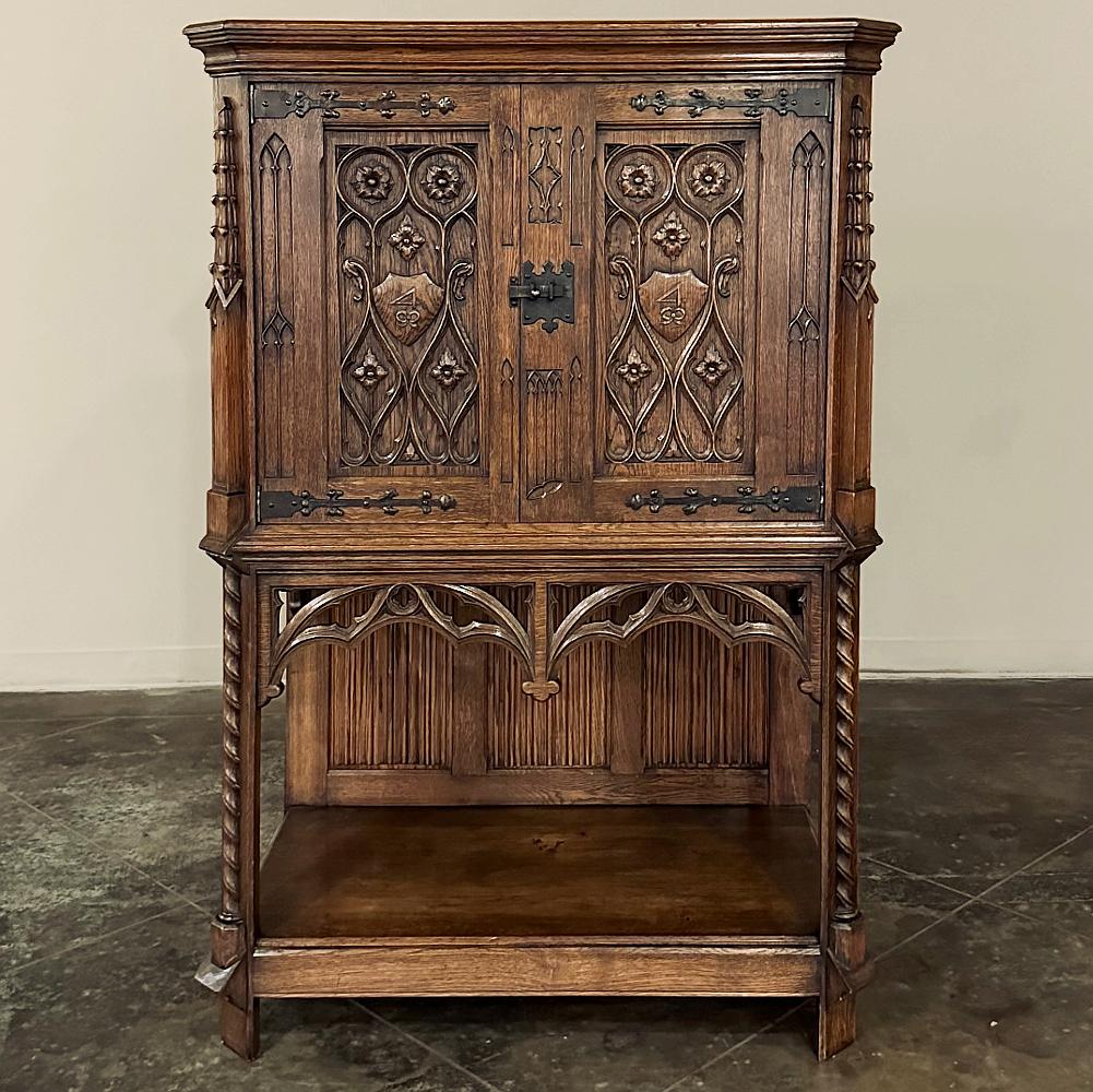 Steel Antique Hand-Carved Gothic Revival Raised Cabinet For Sale