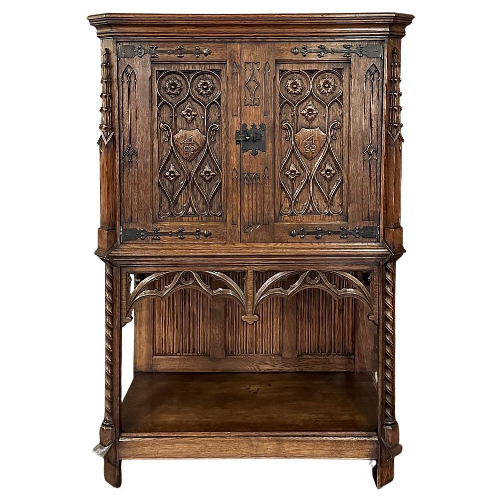 Antique Hand-Carved Gothic Revival Raised Cabinet For Sale
