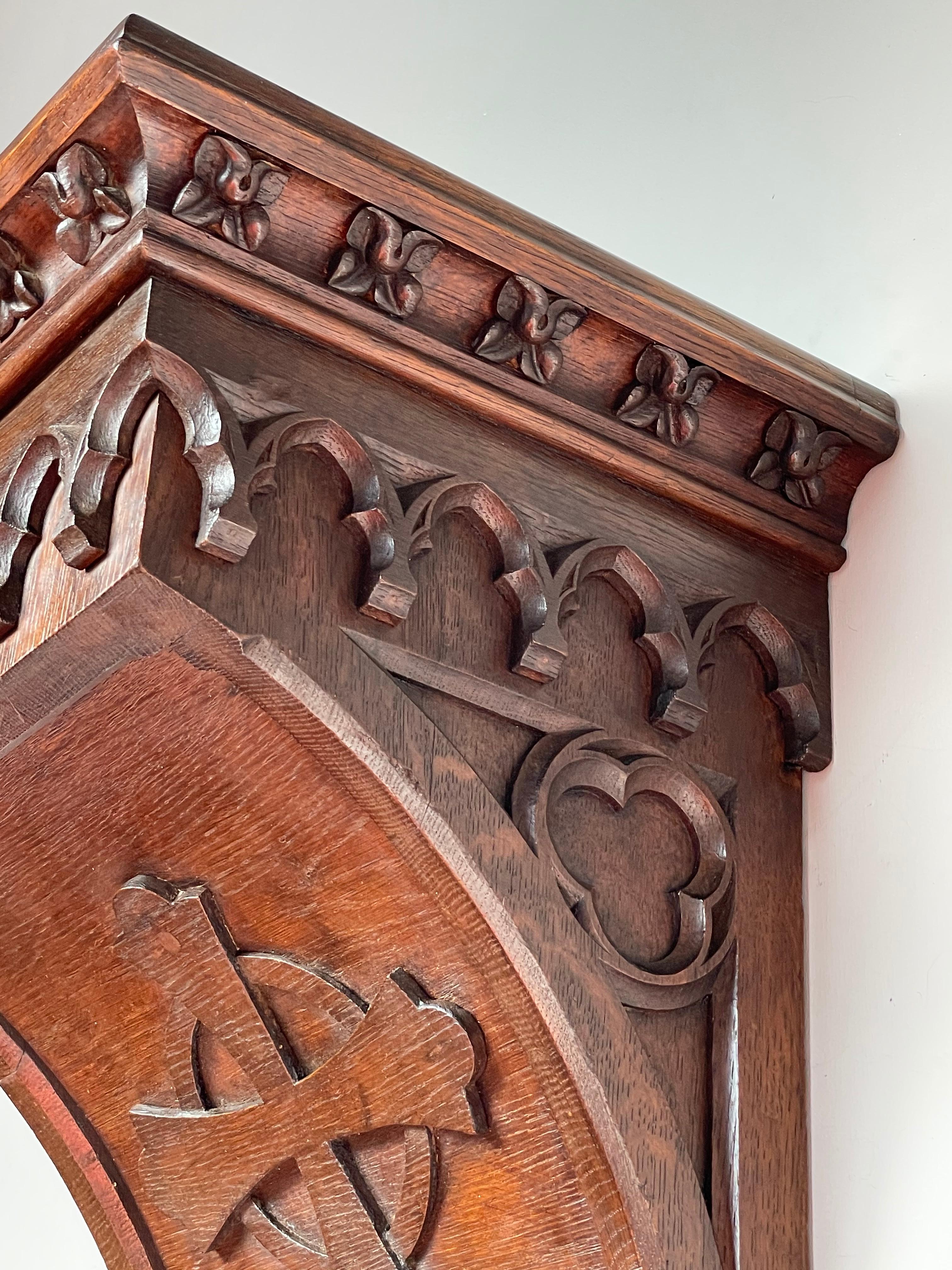 Antique Hand Carved Gothic Revival Wall Bracket or Console for a Saint Statue 3