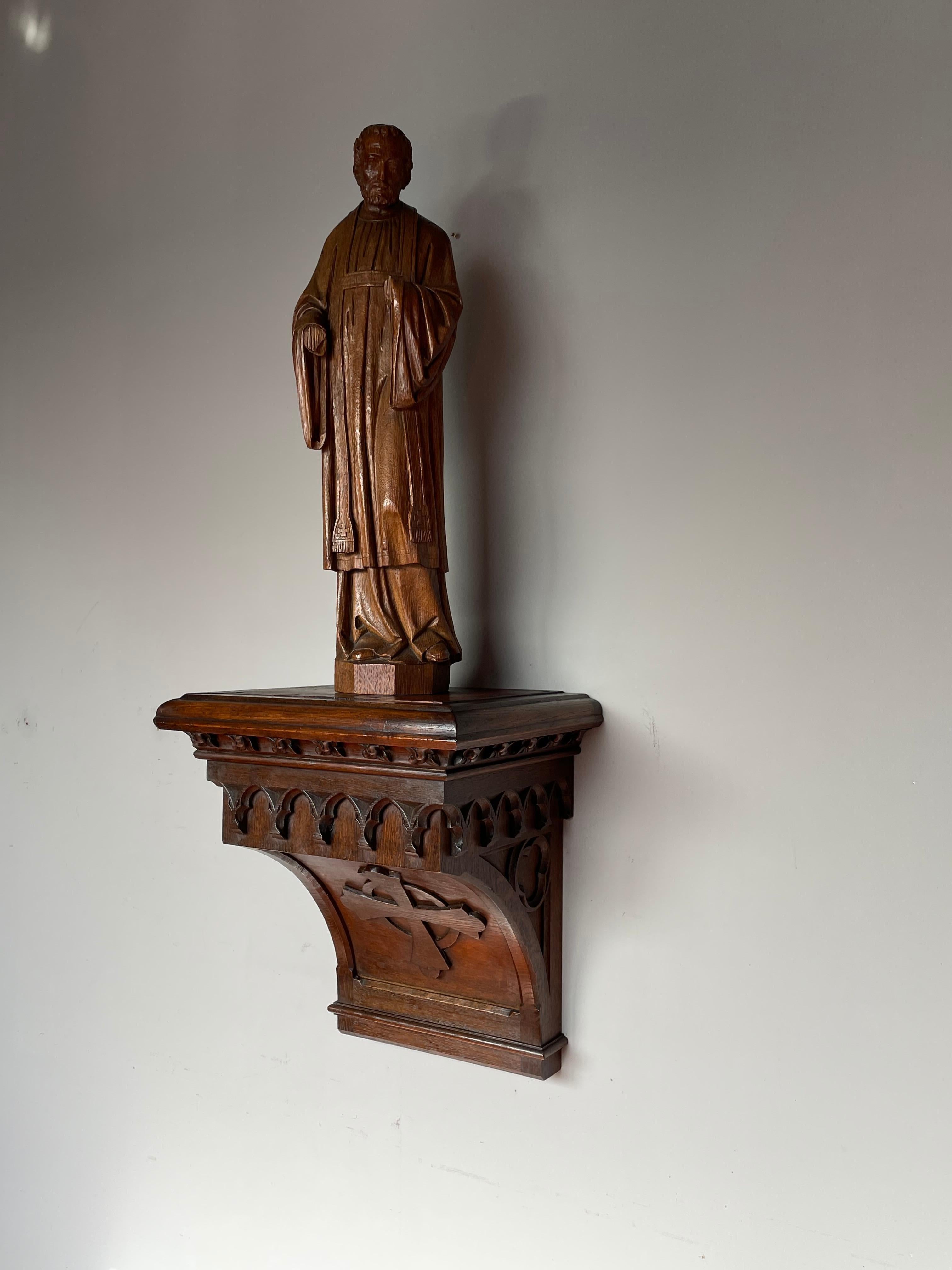 Antique Hand Carved Gothic Revival Wall Bracket or Console for a Saint Statue 5