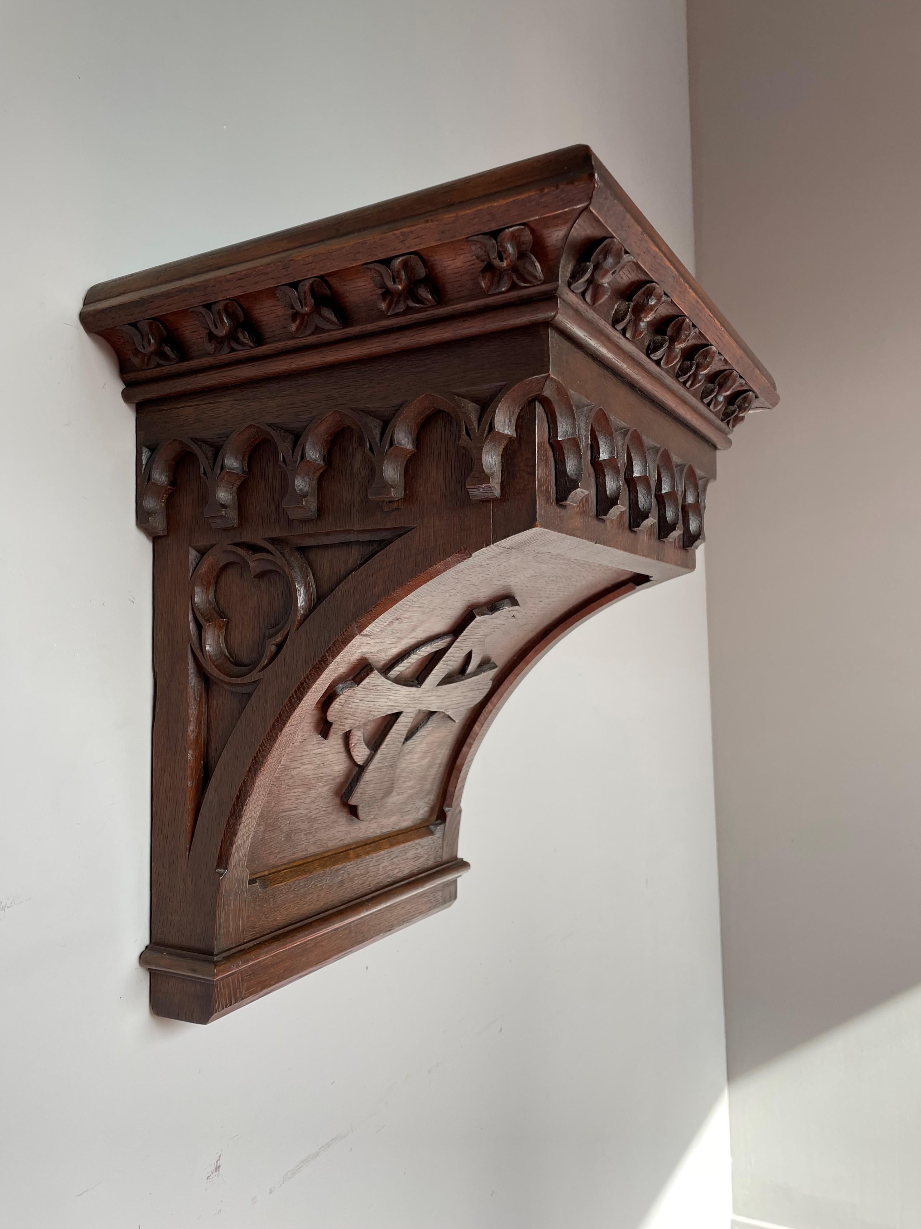 European Antique Hand Carved Gothic Revival Wall Bracket or Console for a Saint Statue