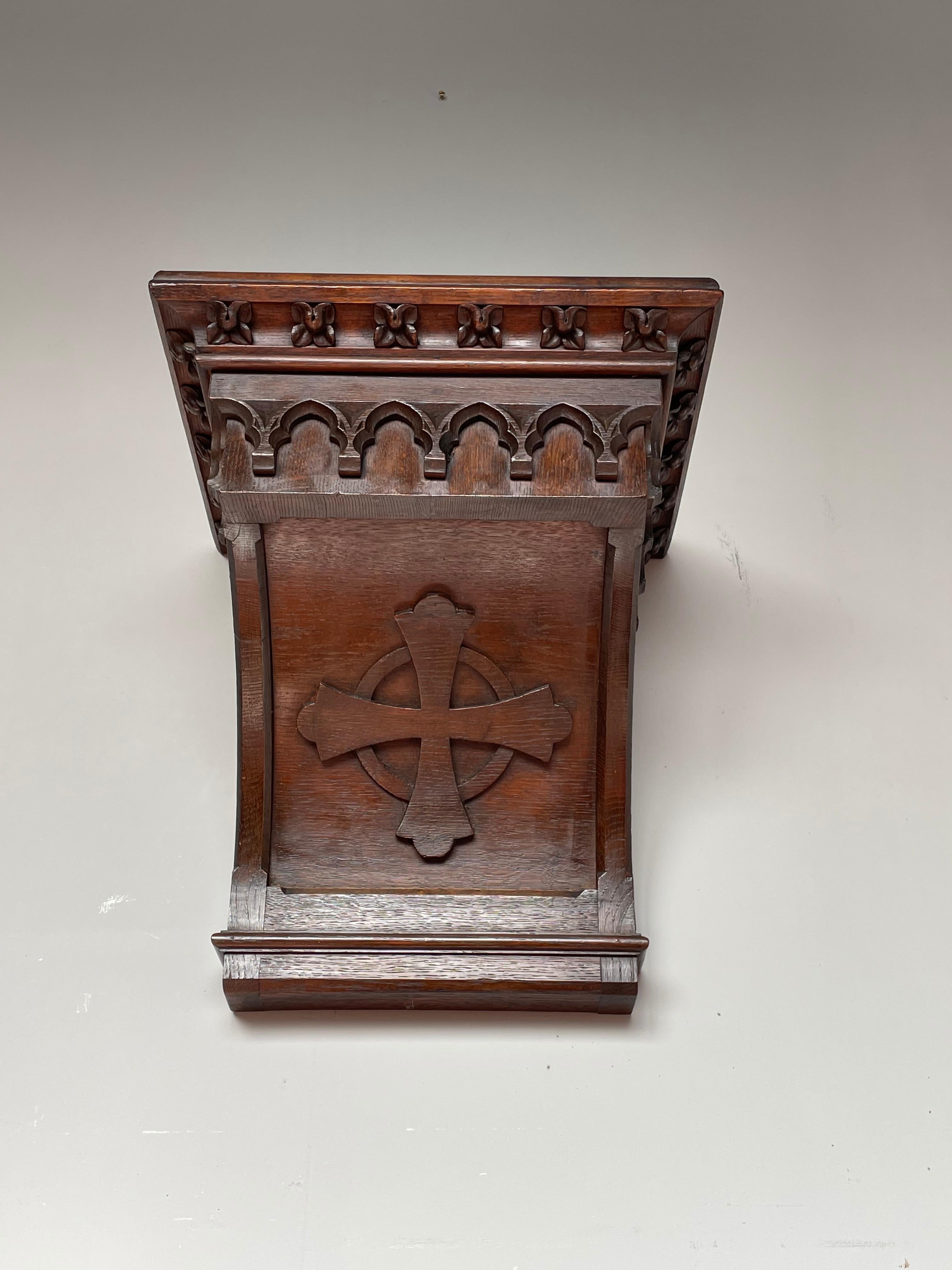 19th Century Antique Hand Carved Gothic Revival Wall Bracket or Console for a Saint Statue