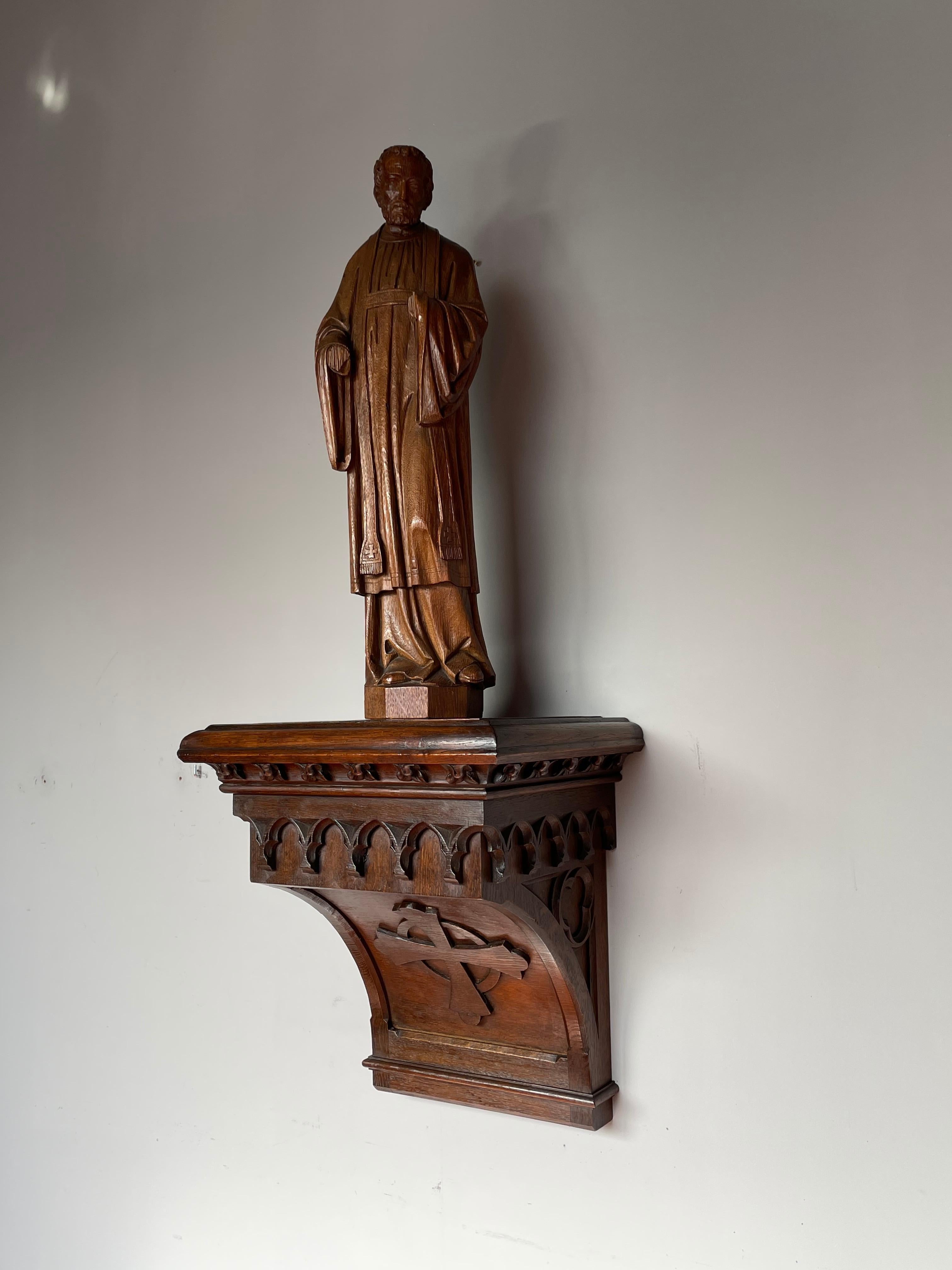 Antique Hand Carved Gothic Revival Wall Bracket or Console for a Saint Statue 2