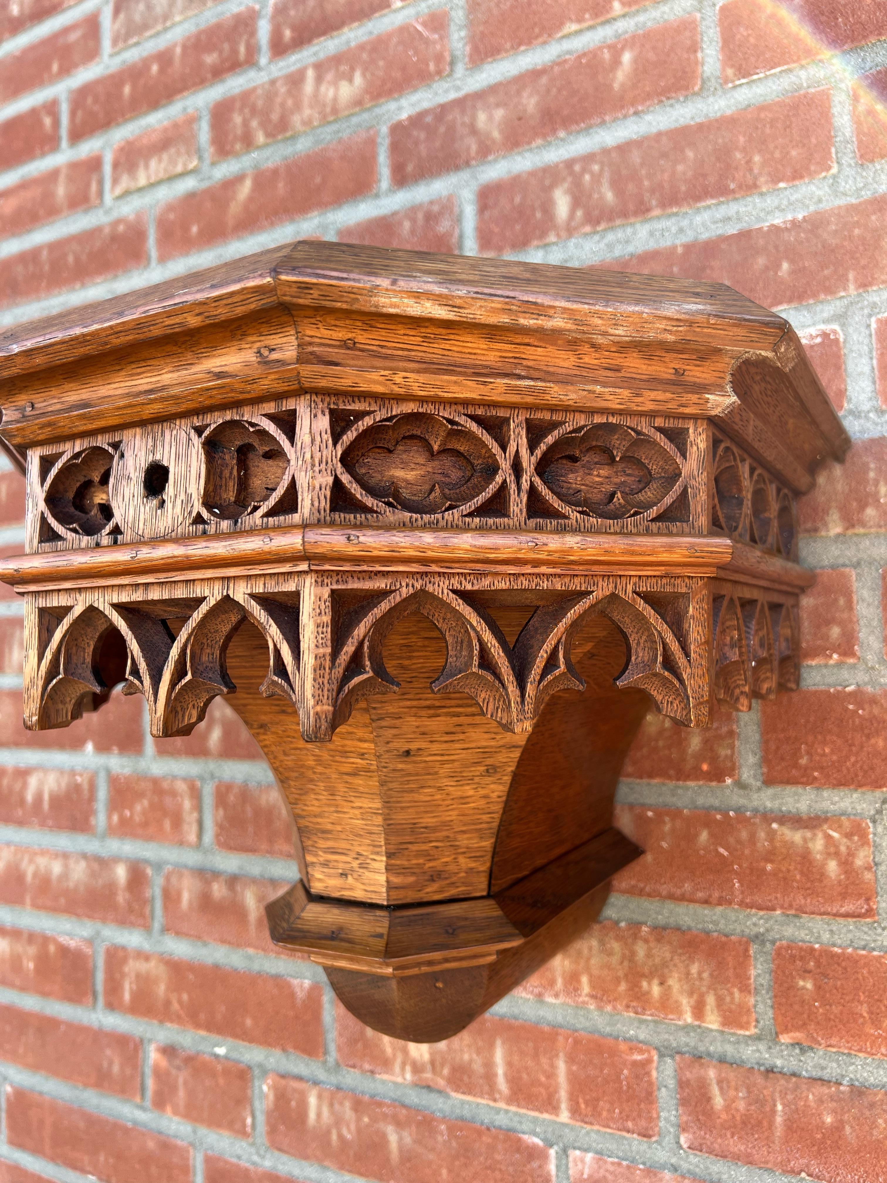 Antique Hand Carved Gothic Revival Wall Bracket, Shelf w Museum Quality Carvings 7
