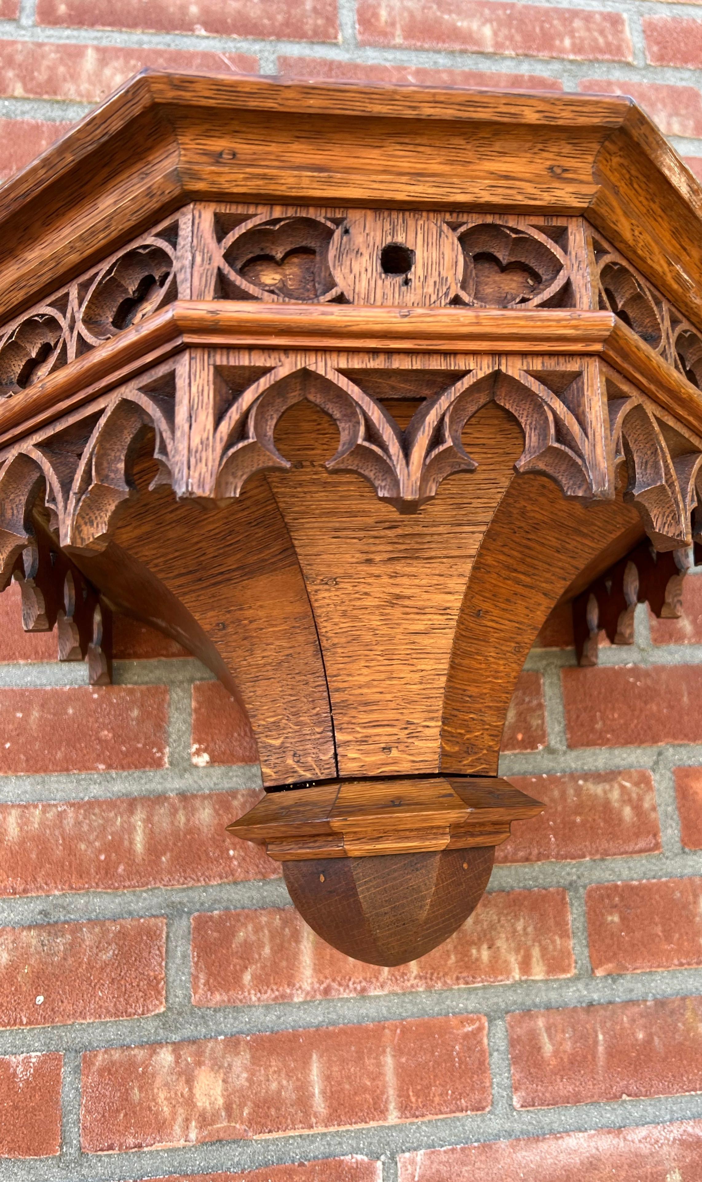 Antique Hand Carved Gothic Revival Wall Bracket, Shelf w Museum Quality Carvings 10