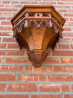 Antique Hand Carved Gothic Revival Wall Bracket, Shelf w Museum Quality Carvings