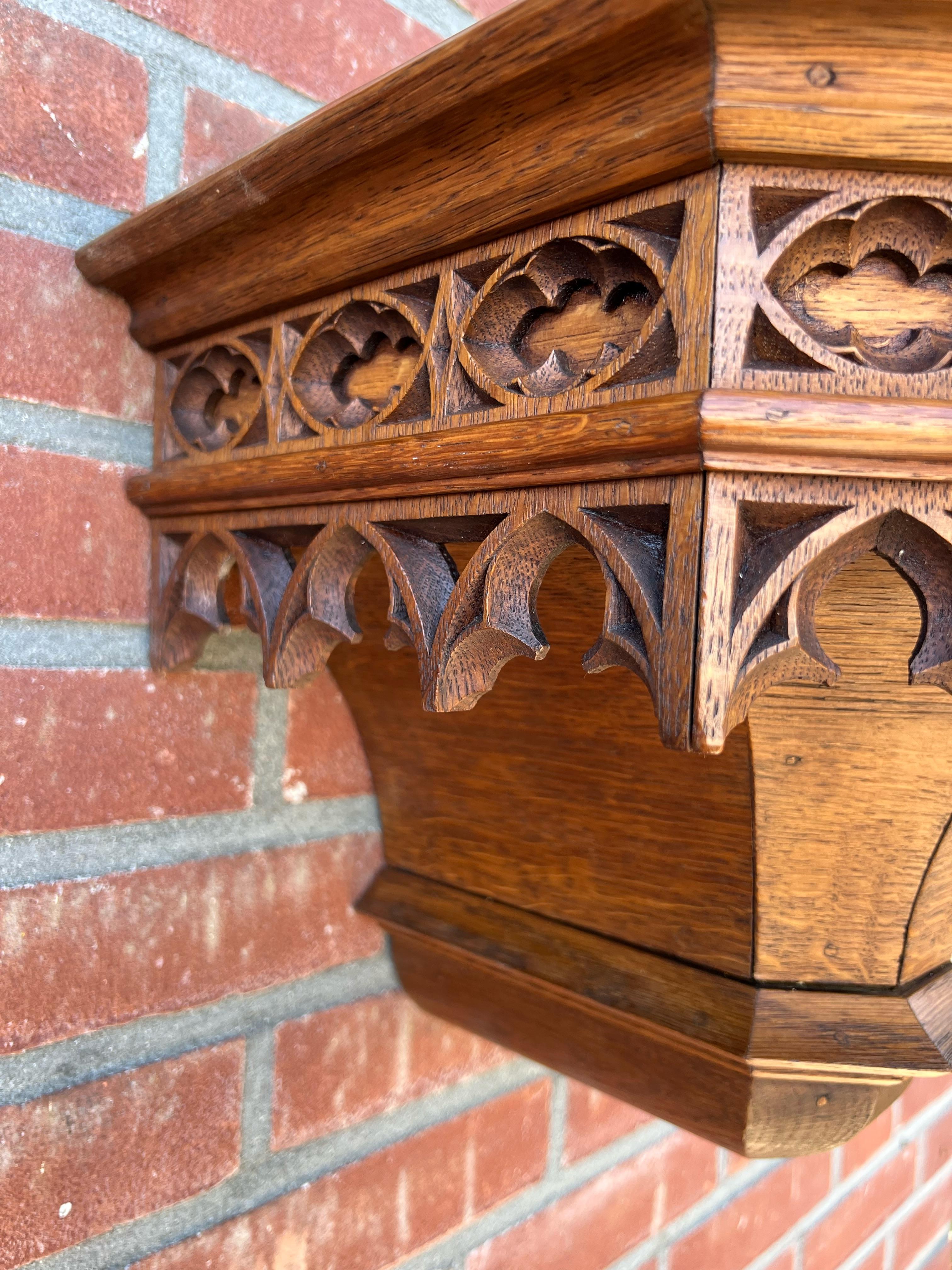European Antique Hand Carved Gothic Revival Wall Bracket, Shelf w Museum Quality Carvings