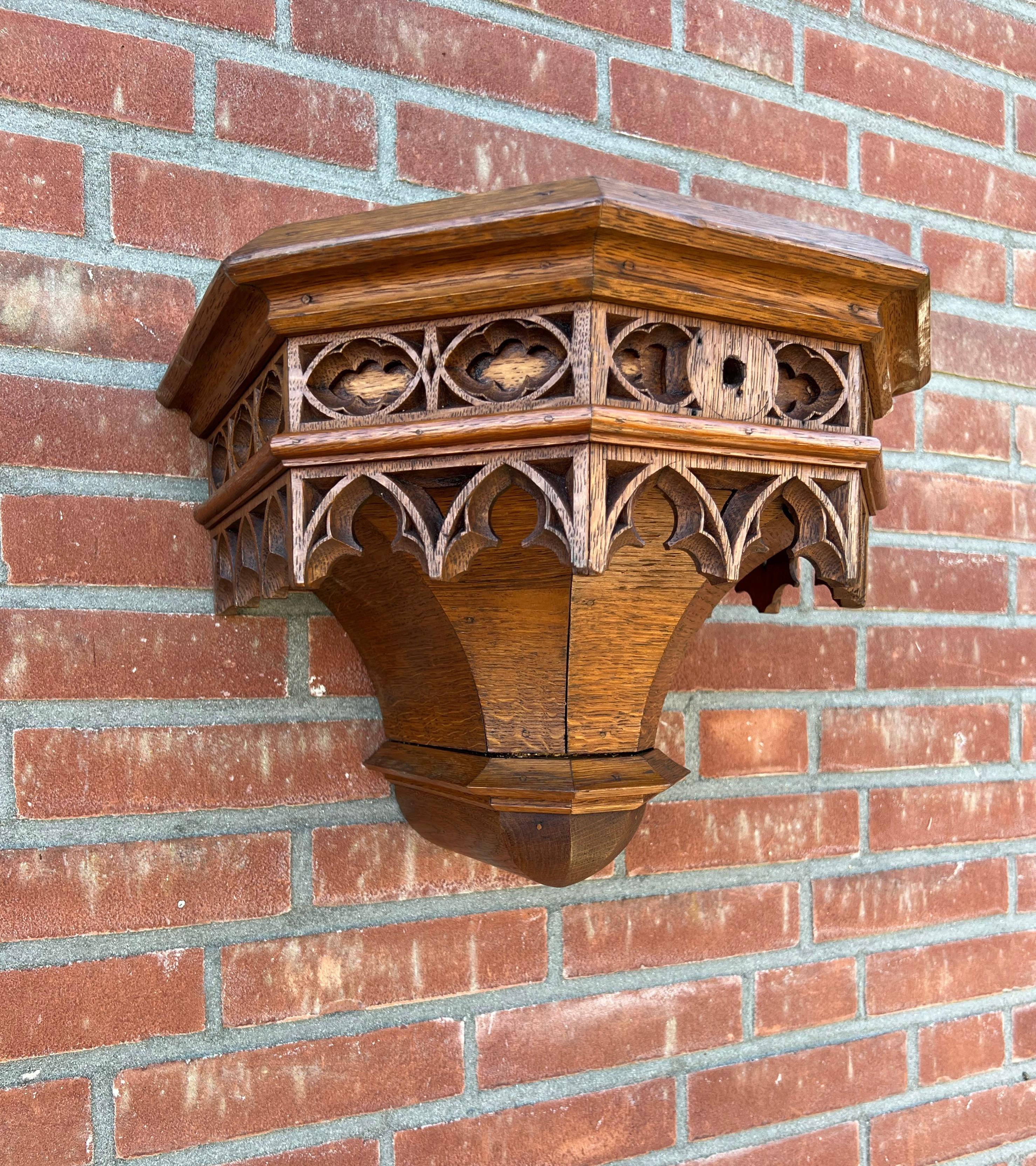 Hand-Carved Antique Hand Carved Gothic Revival Wall Bracket, Shelf w Museum Quality Carvings