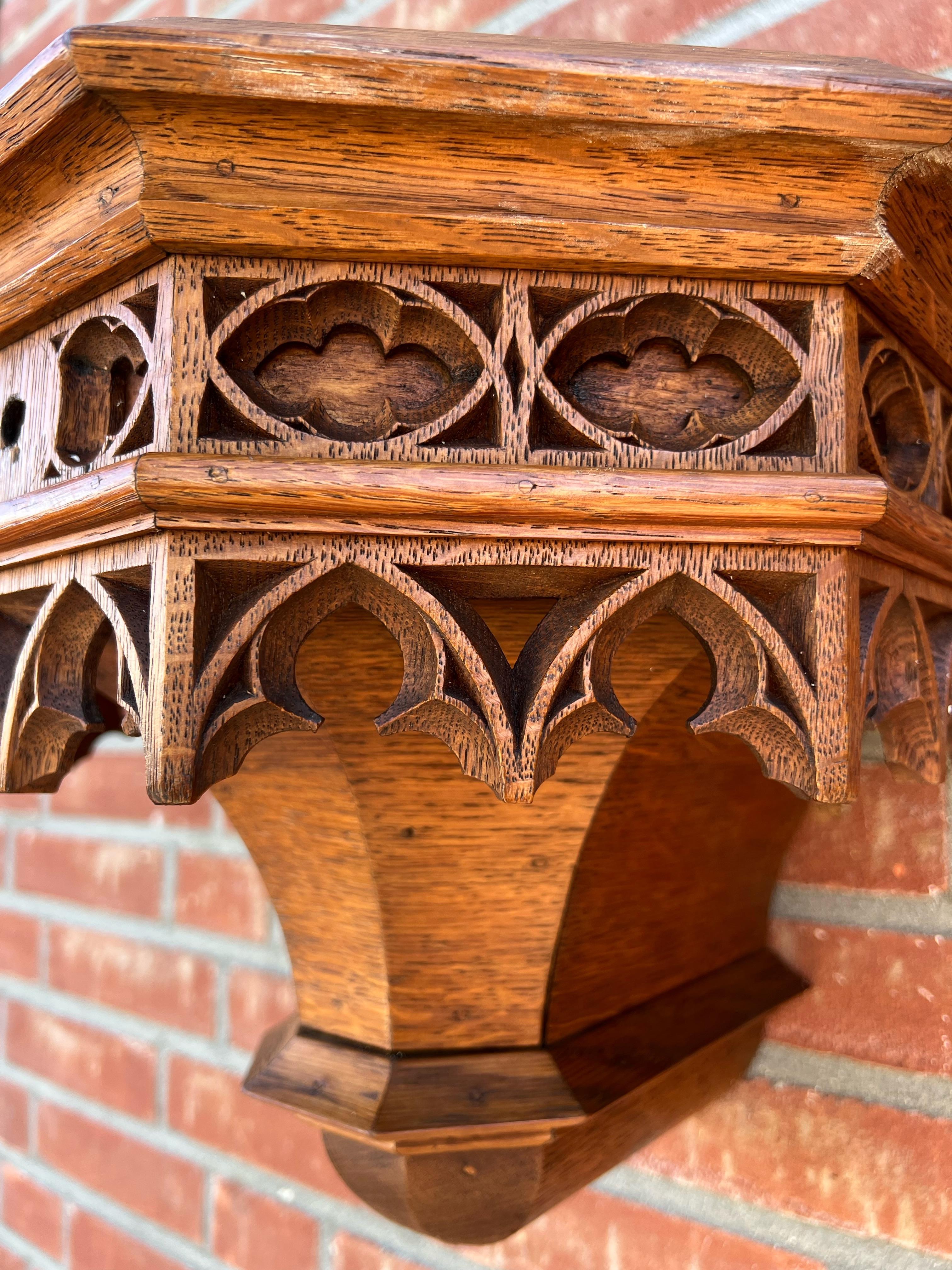 Antique Hand Carved Gothic Revival Wall Bracket, Shelf w Museum Quality Carvings 1