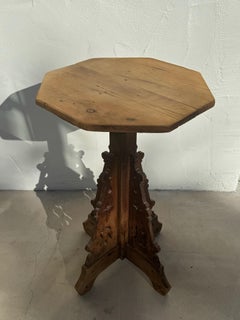 19th Century Hand-Carved Gothic Revival Antique Pedestal Side Table