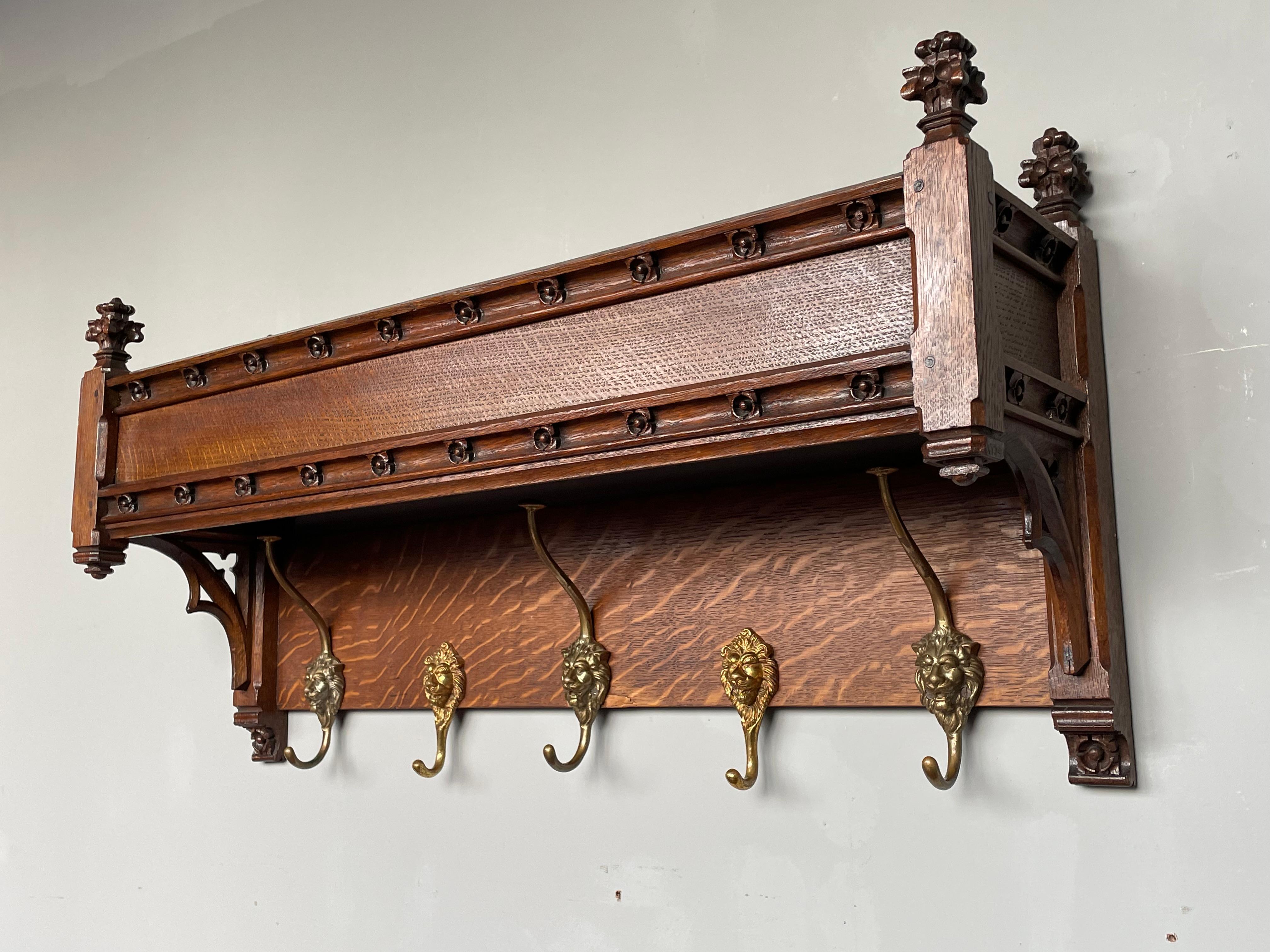 Practical size, very good condition, wonderful craftsmanship, solid oak Gothic Revival wall coat rack.

Anyone who has ever visited a Gothic church or another Gothic style building will immediately recognize the many Gothic style elements in this
