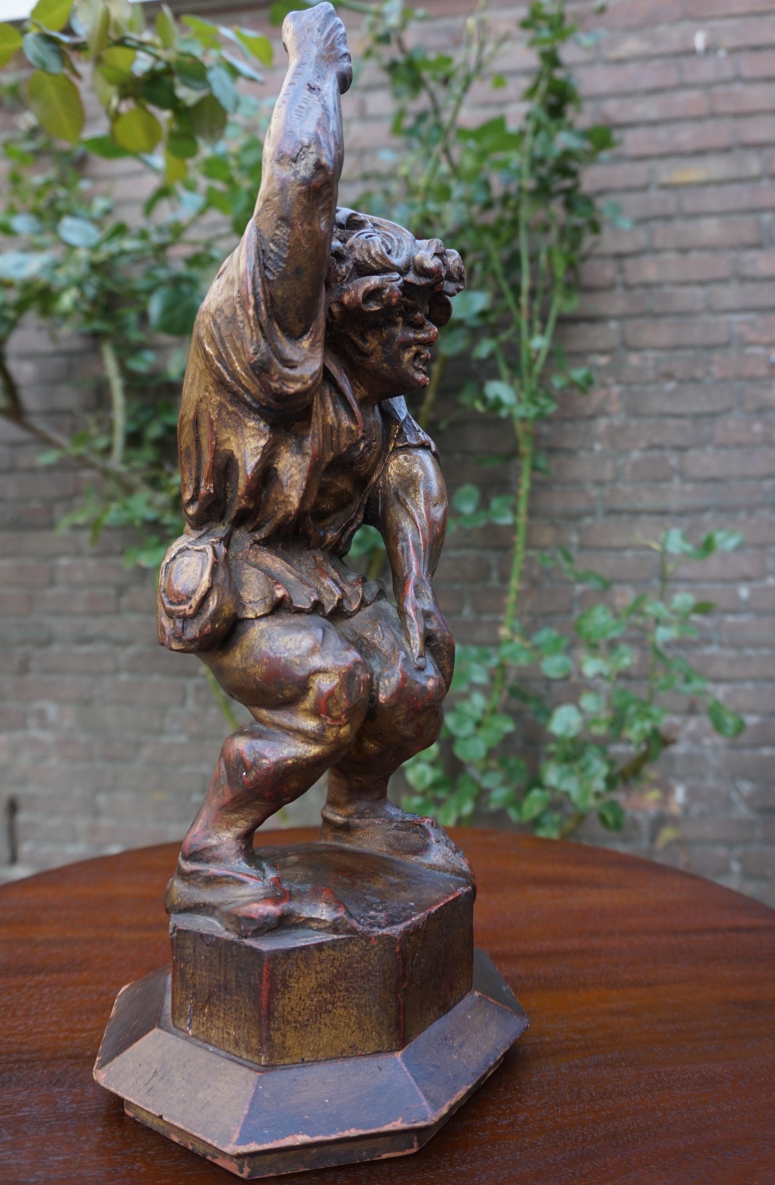Gilt Antique Hand-Carved Gothic Style Quasimodo / Hunchback of Notre Dame Sculpture For Sale