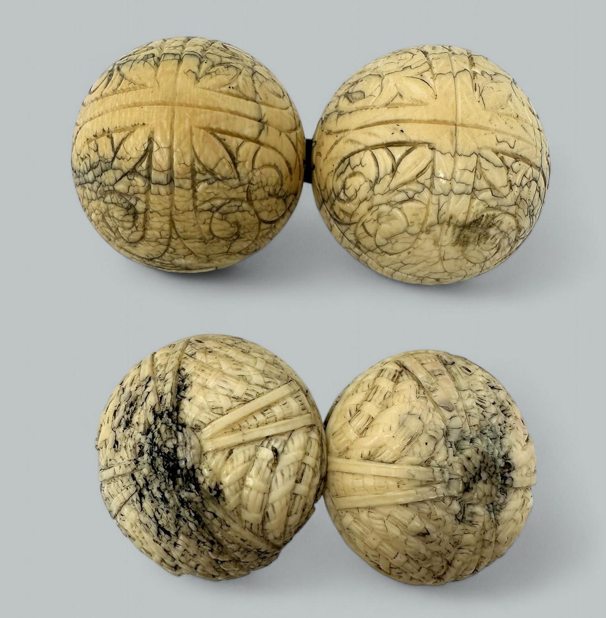 Antique Hand Carved Grand Tour Spheres Diptych Form 19th Century For Sale 2