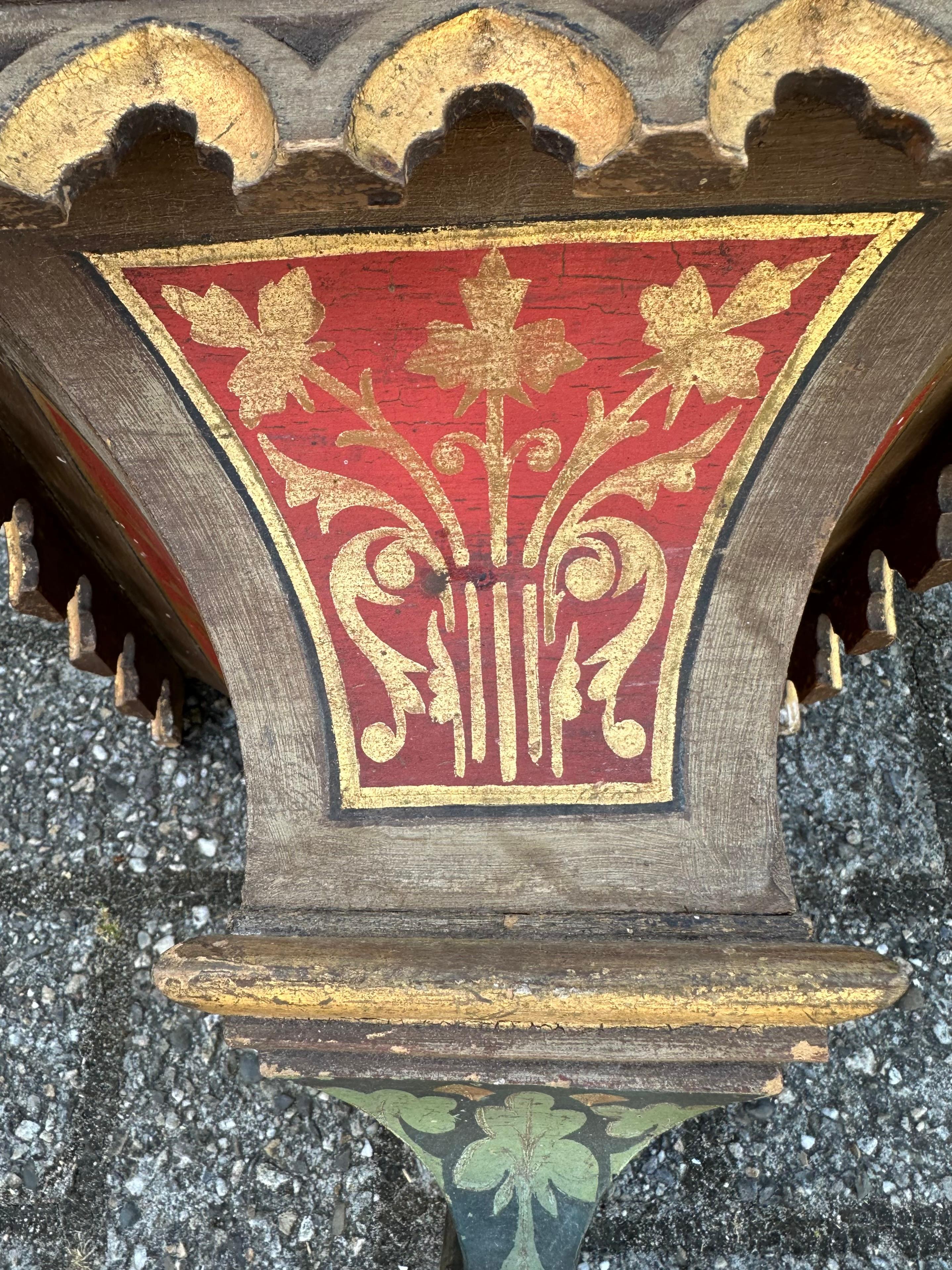 Antique Hand Carved & Hand Painted Gothic Revival Wall Bracket, Shelf or Corbel For Sale 2