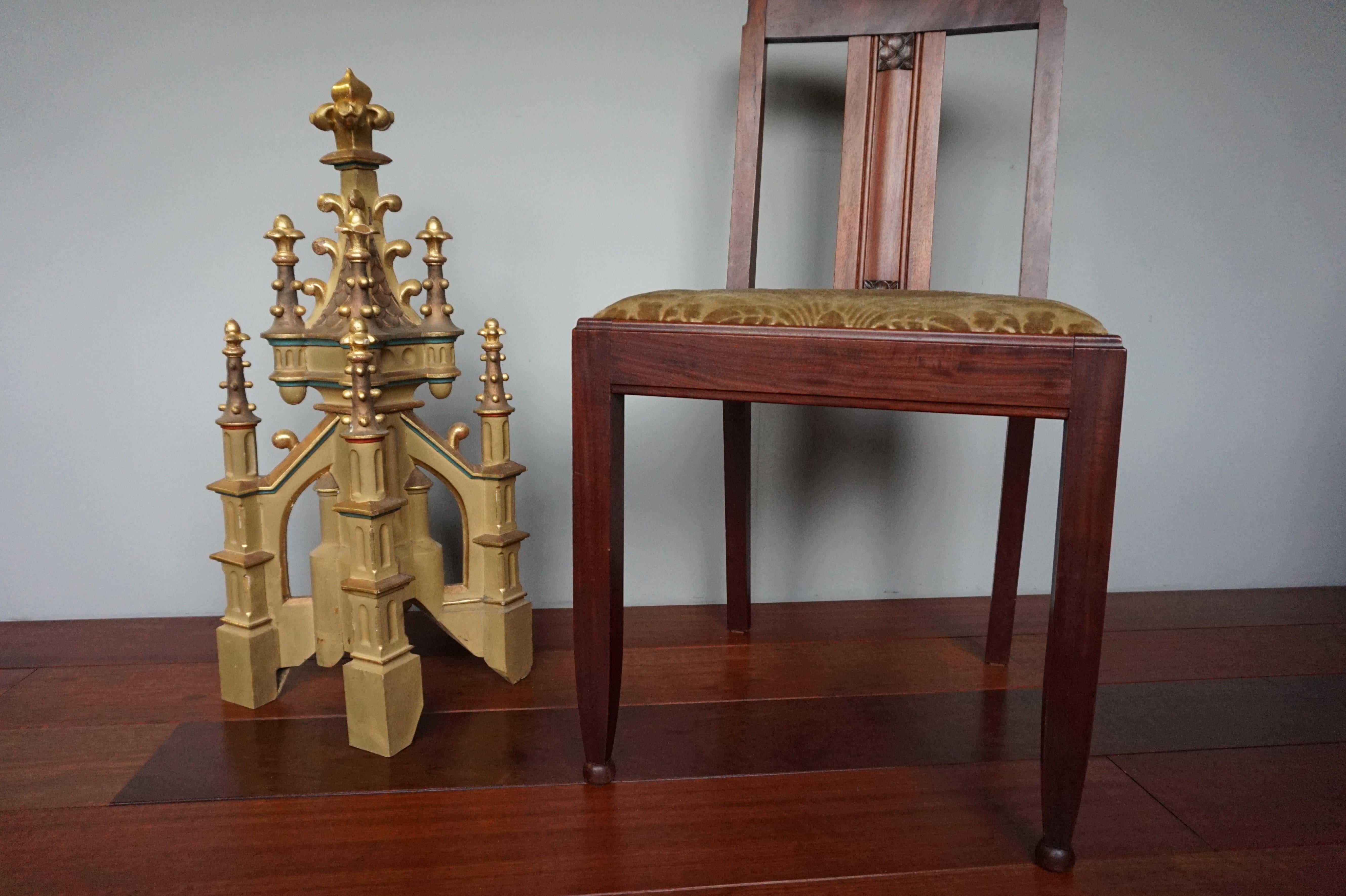 Antique Hand Carved and Hand Painted Wooden Gothic Tower Model with Gilt Finials 2