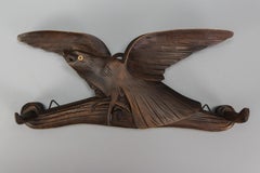Antique Hand-Carved Hat Rack with Bird and Three Wooden Hooks, Germany, Ca. 1920