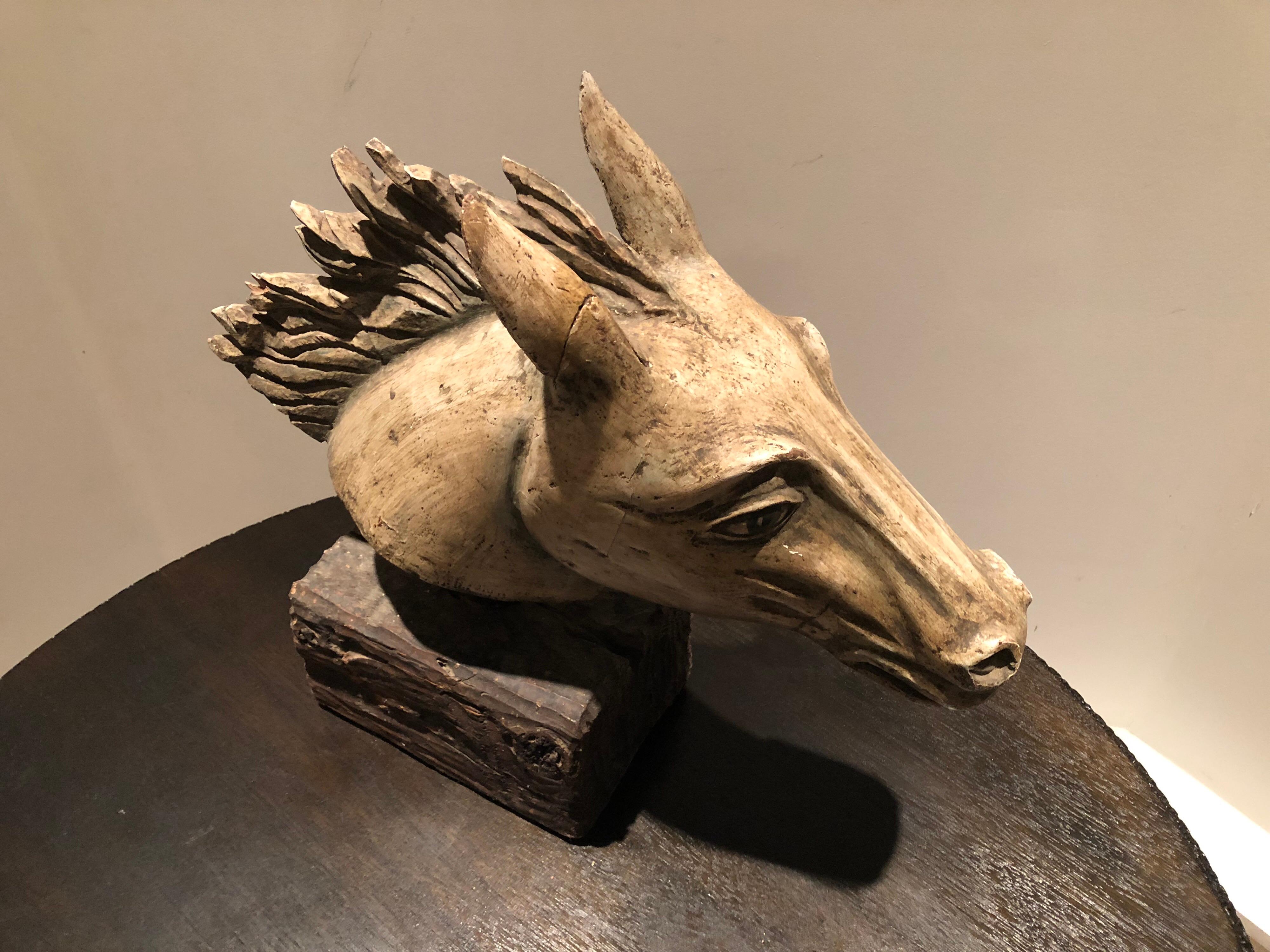 Hand-Carved Antique Hand Carved Horse Head