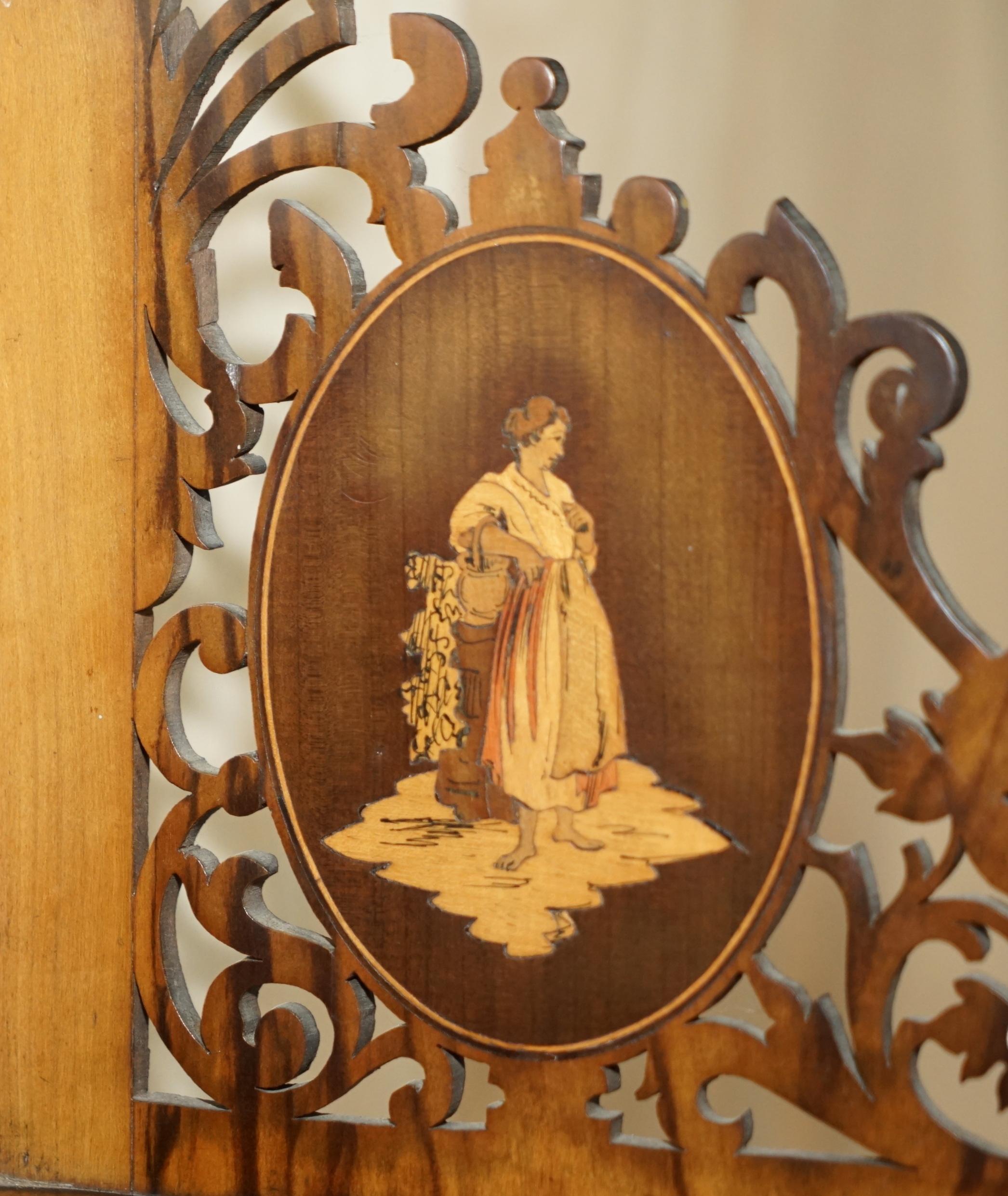 Antique Hand Carved Inlaid Hardwood and Walnut Hanging Corner Shelf for Trinkets For Sale 3