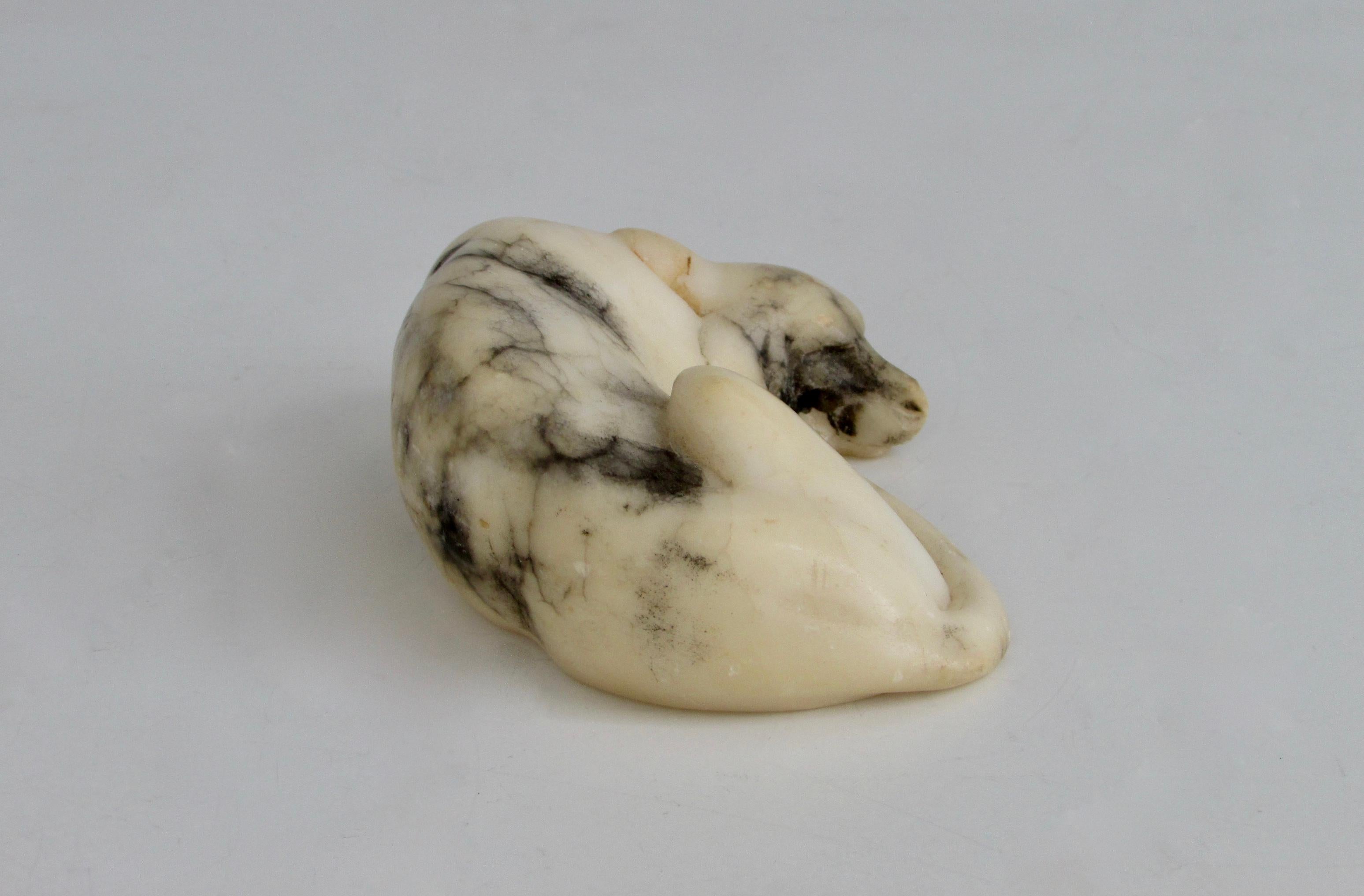 Hand-Carved Antique Italian Marble Sleeping Dog Sculpture