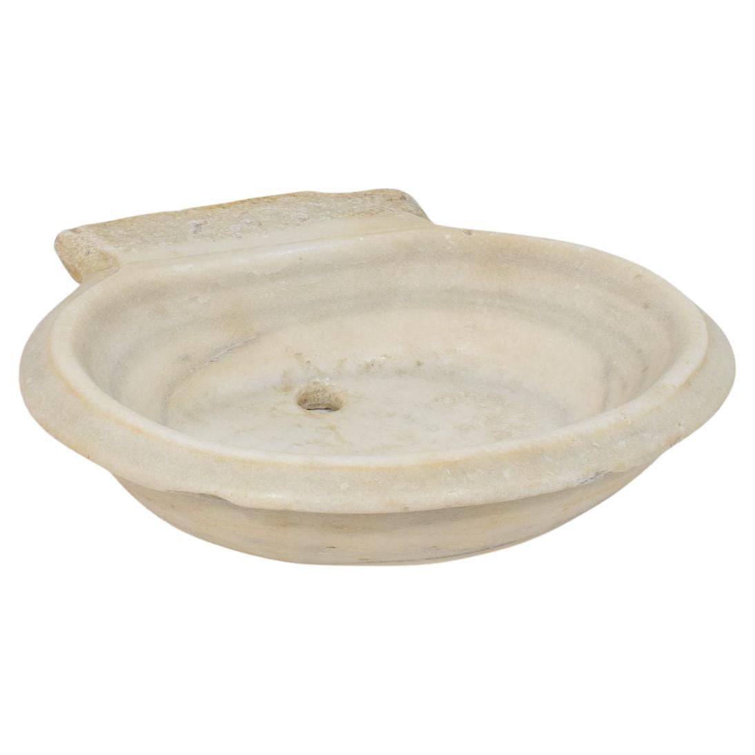 Antique Hand-Carved Italian White Marble Water Basin, Circa 1750-1800 For Sale