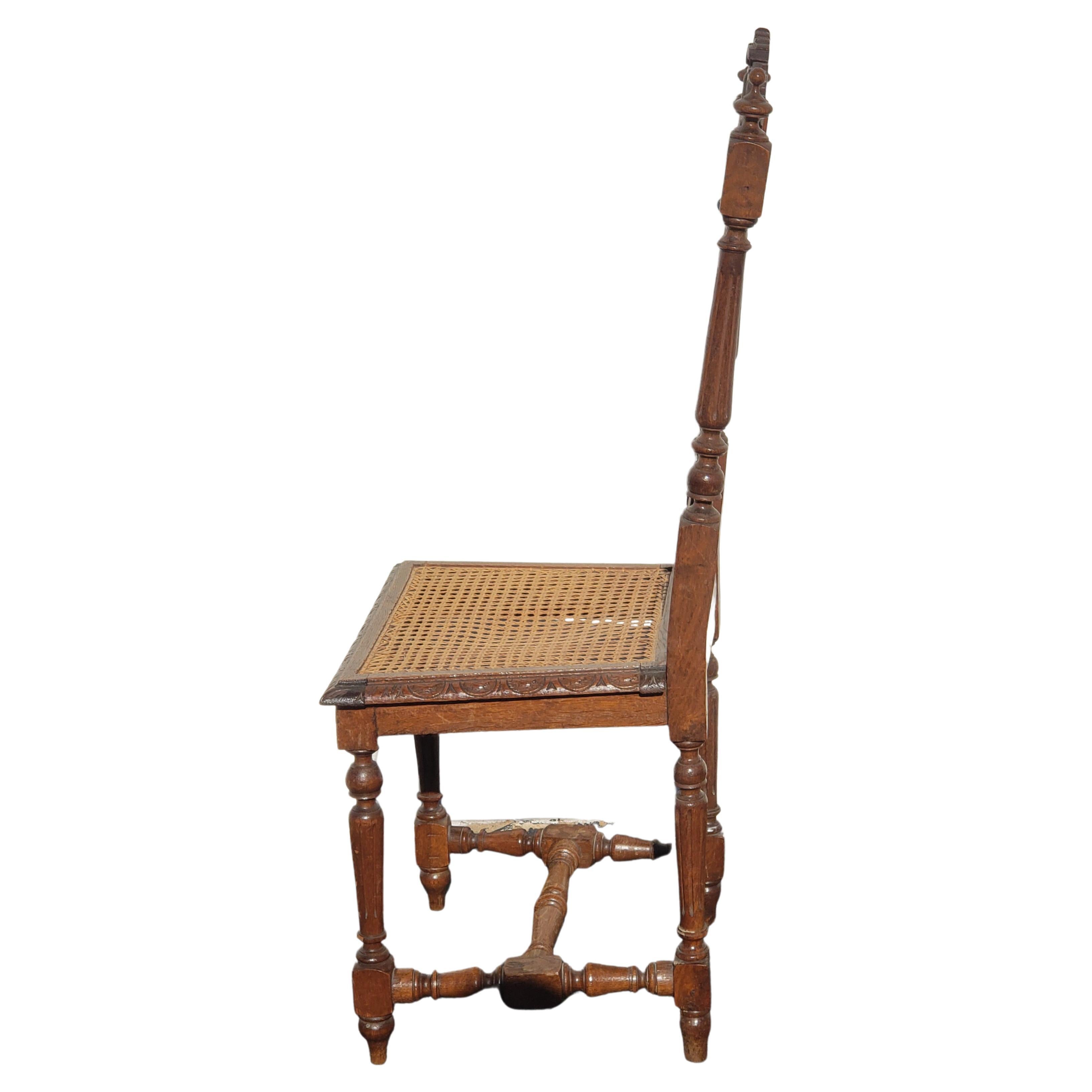 Antique Hand Carved Jacobean Oak and Cane Dining Chairs, Circa 1910s, a Set For Sale 1