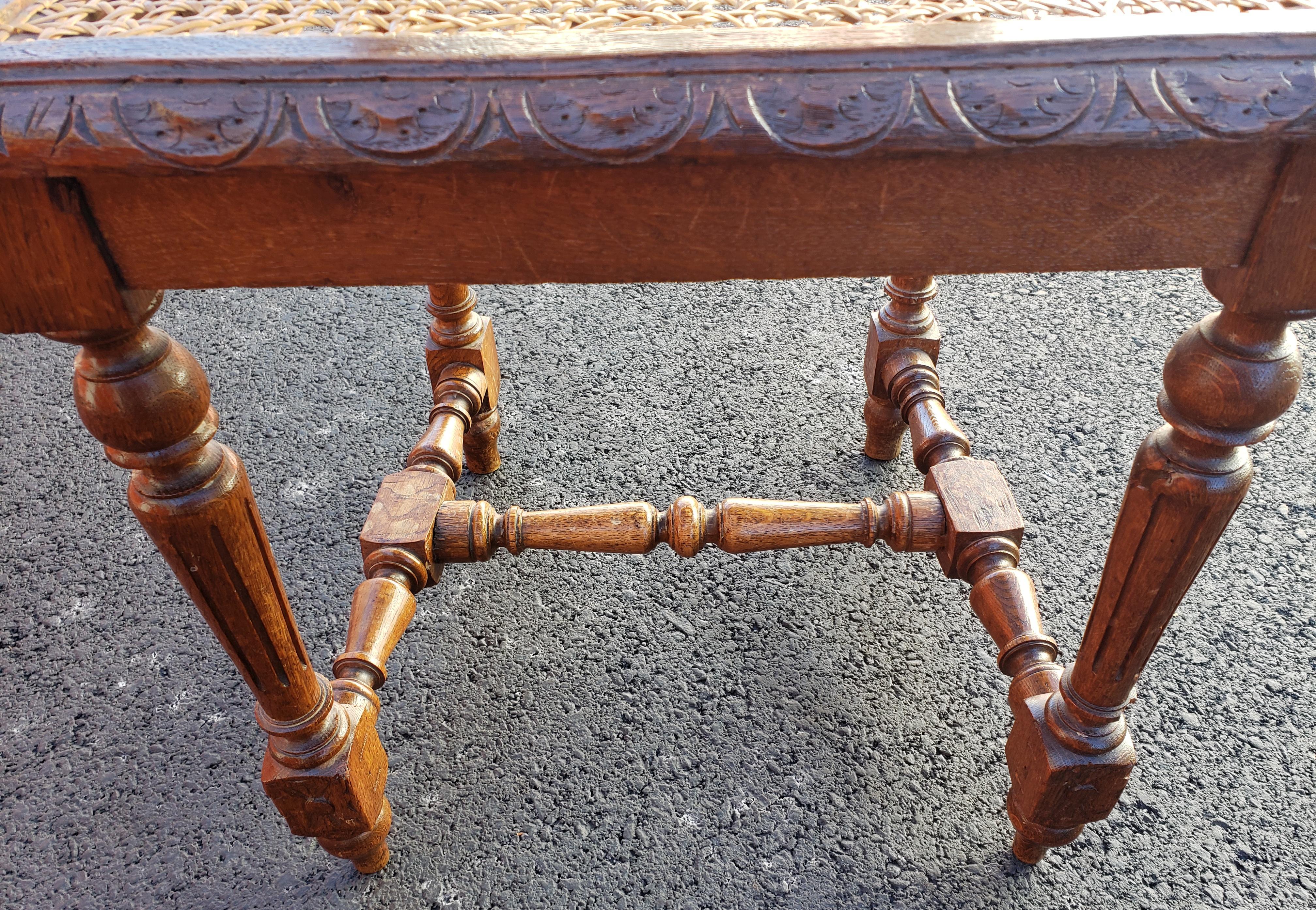 Antique Hand Carved Jacobean Oak and Cane Dining Chairs, Circa 1910s, a Set For Sale 4