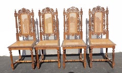 Antiguas Sillas de Comedor Jacobeas de Roble y Caña Talladas a Mano, Circa 1910s, un Juego