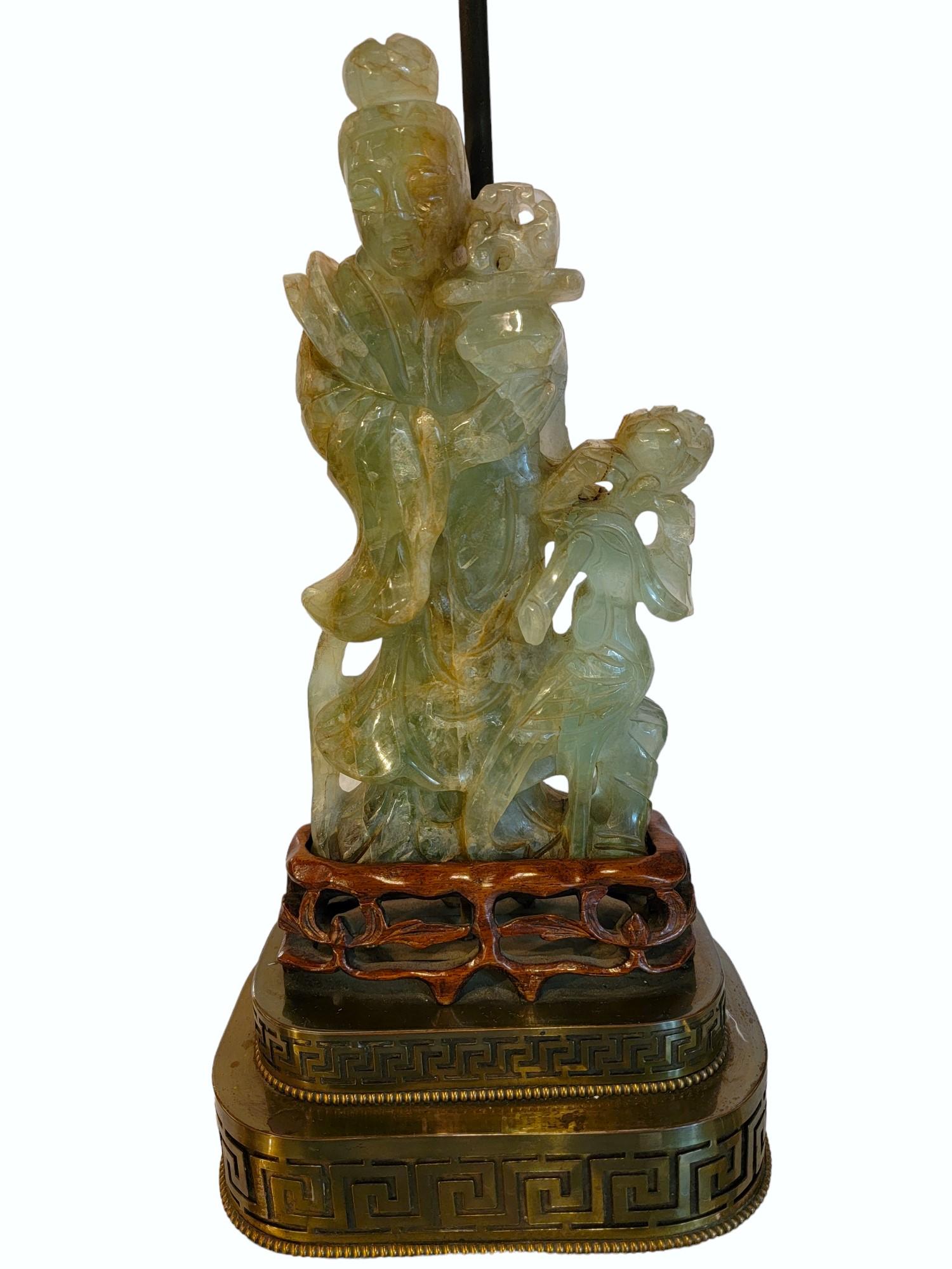 Antique Hand Carved Jade Table Lamp 4